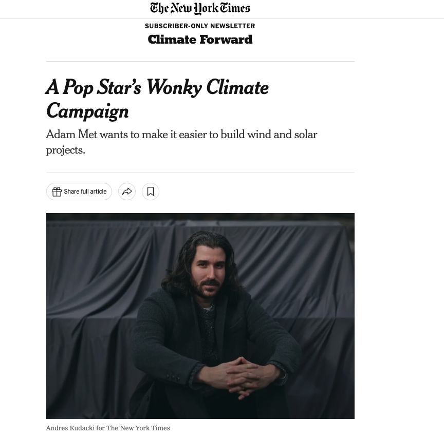 NEW YORK TIMES: A Pop Star’s Wonky Climate Campaign