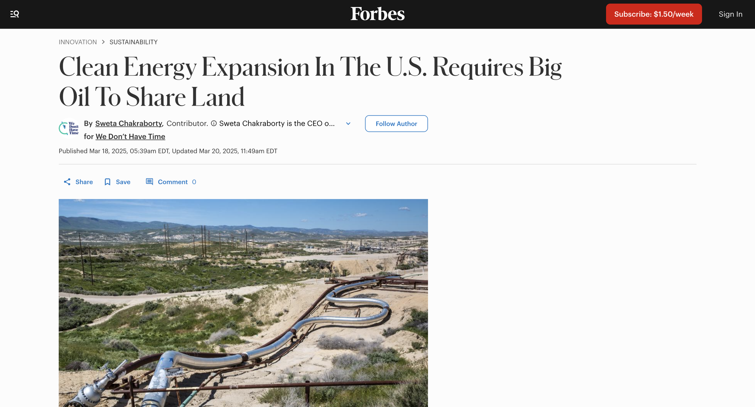 Forbes: Clean Energy Expansion In The U.S. Requires Big Oil To Share Land