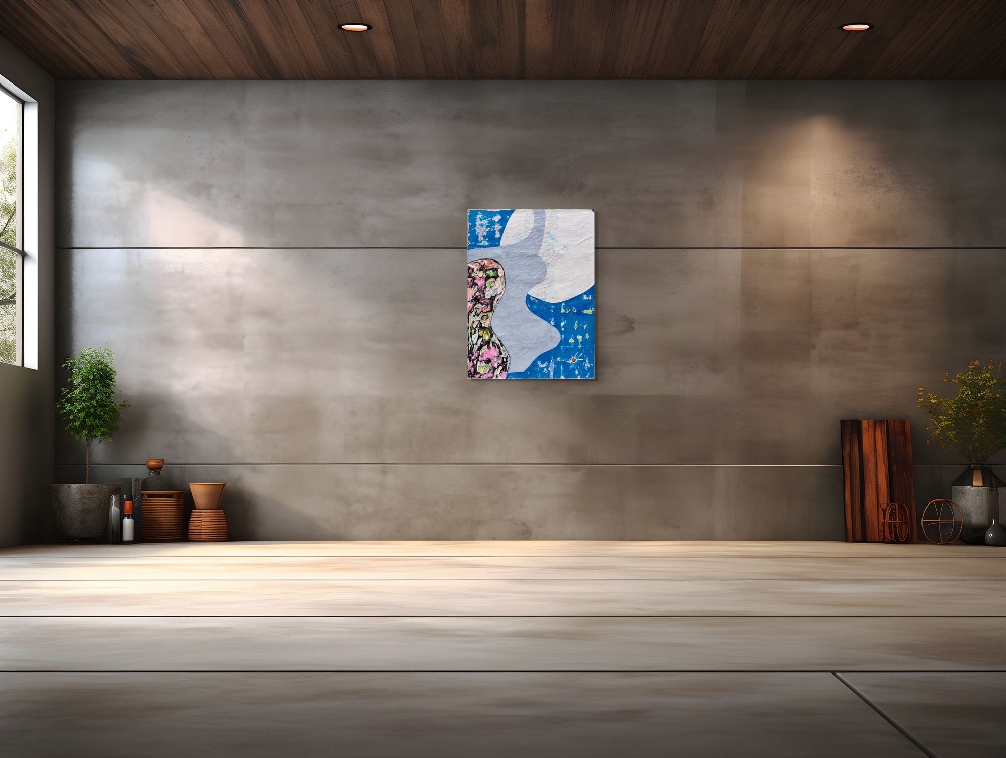 Zevana, sculptural paper artwork by Michele Bonds, displayed in neutral interior setting