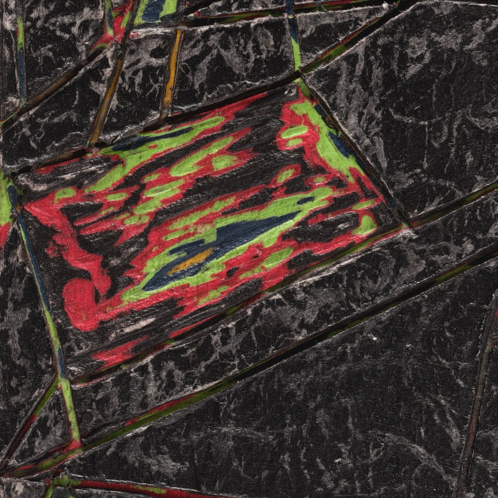 Surface detail of Black #4 with exposed layers and sculptural cuts