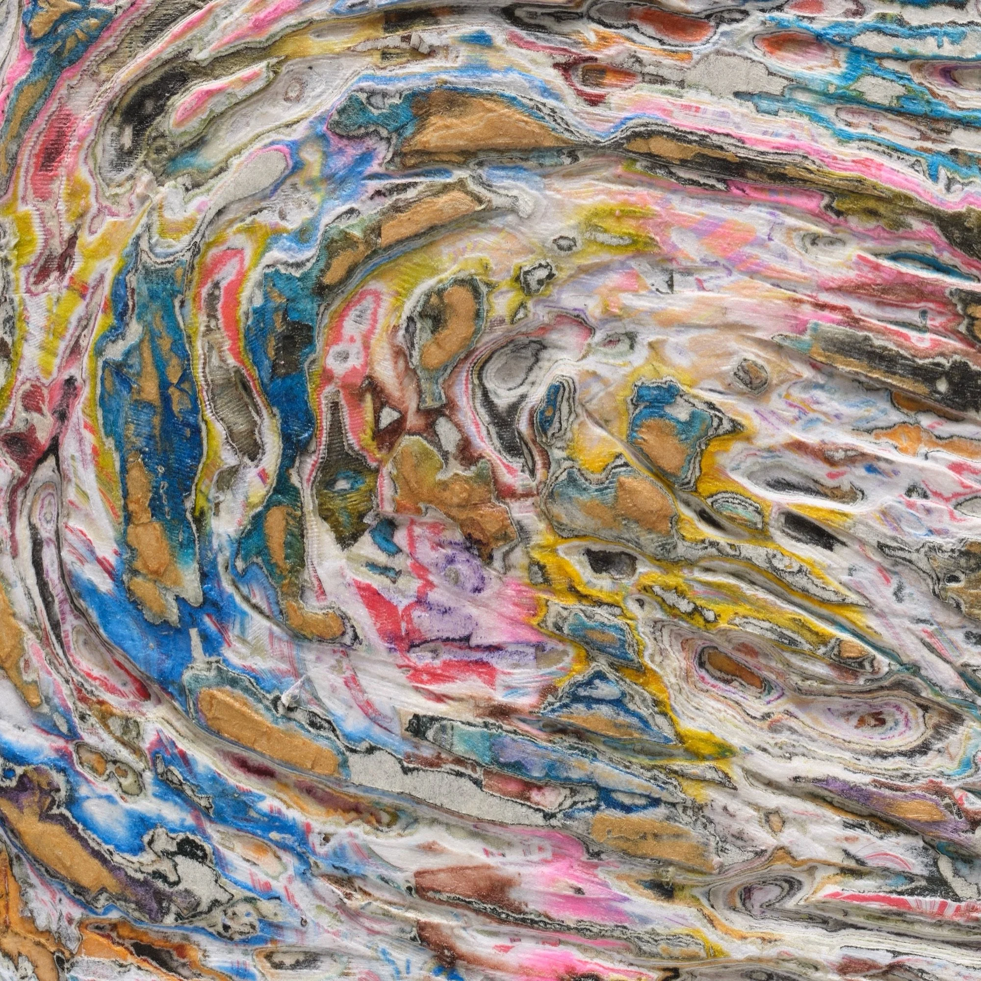 Surface detail of Curves #2 with exposed layers and sculptural cuts