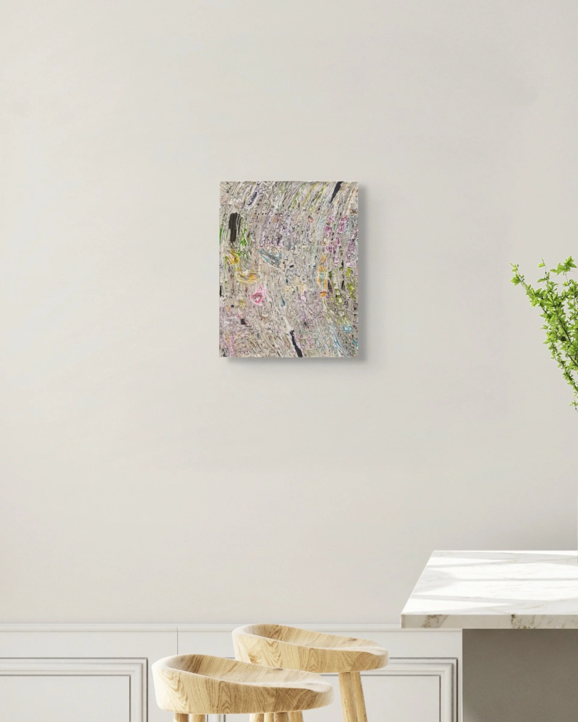 No Place, layered and hand-carved paper artwork by Michele Bonds, shown in contemporary interior