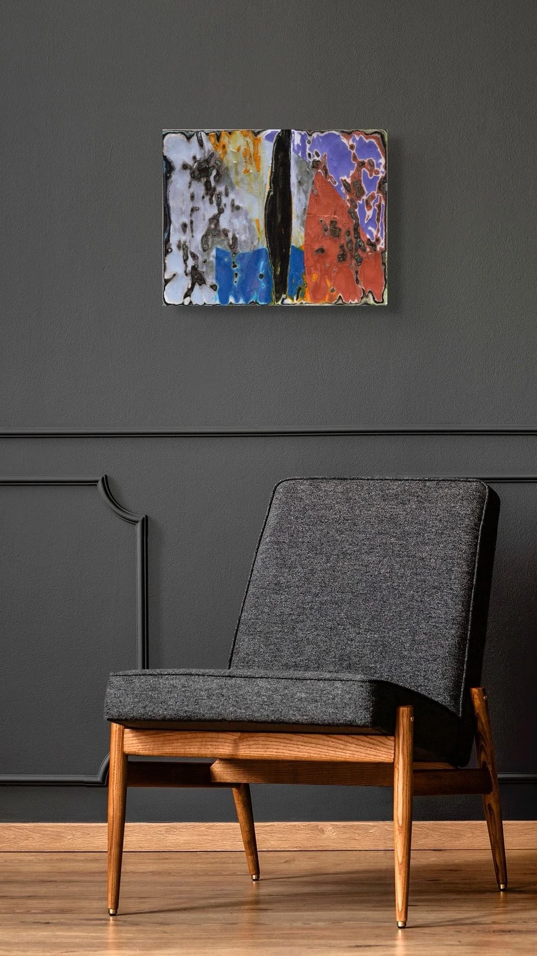 Summer Chaos, layered and hand-carved paper artwork by Michele Bonds, shown in contemporary interior