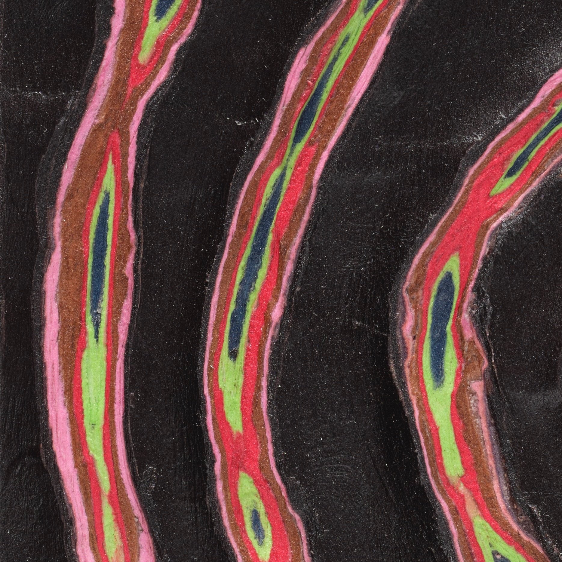 Detail of Black #5 showing layered and hand-carved paper surface