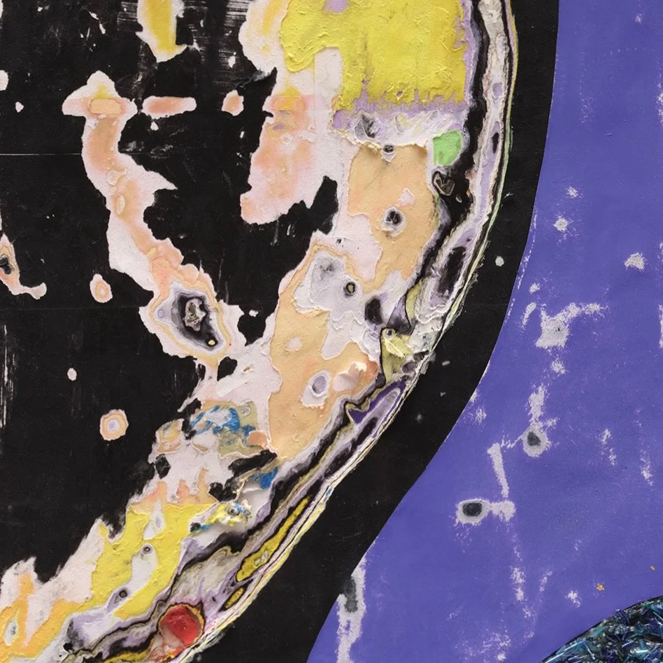 Surface detail of Metatron's Sketchbook with exposed layers and sculptural cuts
