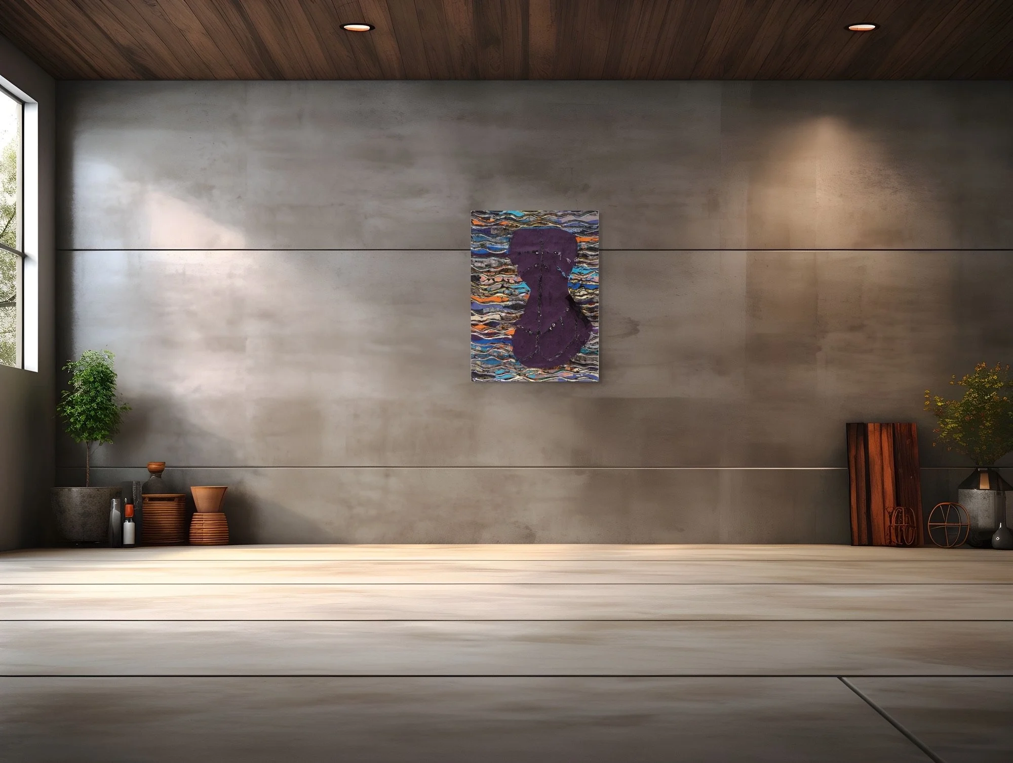 Gothilyn Monroe, sculptural paper artwork by Michele Bonds, displayed in neutral interior setting