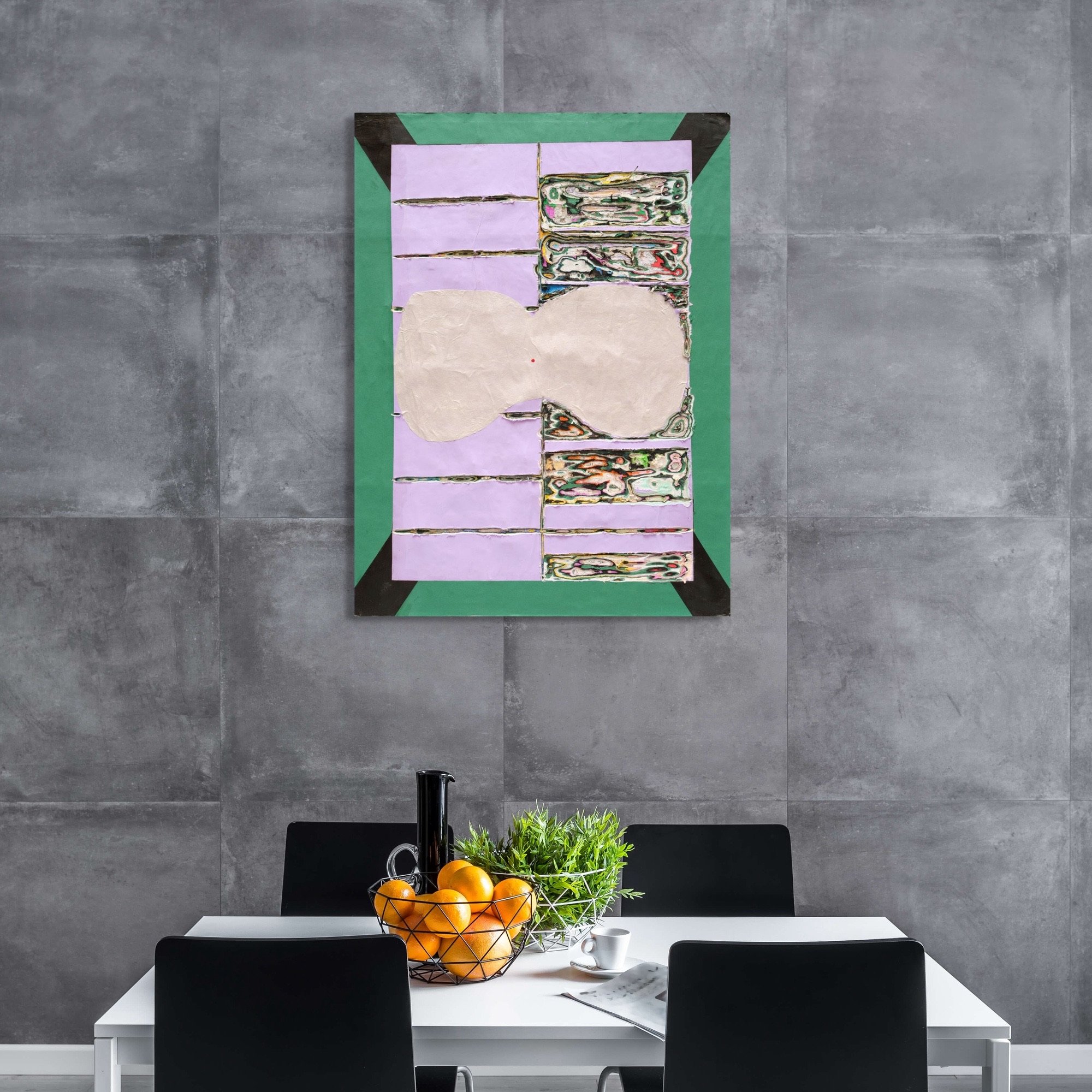 Margaritari, sculptural paper artwork by Michele Bonds, displayed in neutral interior setting