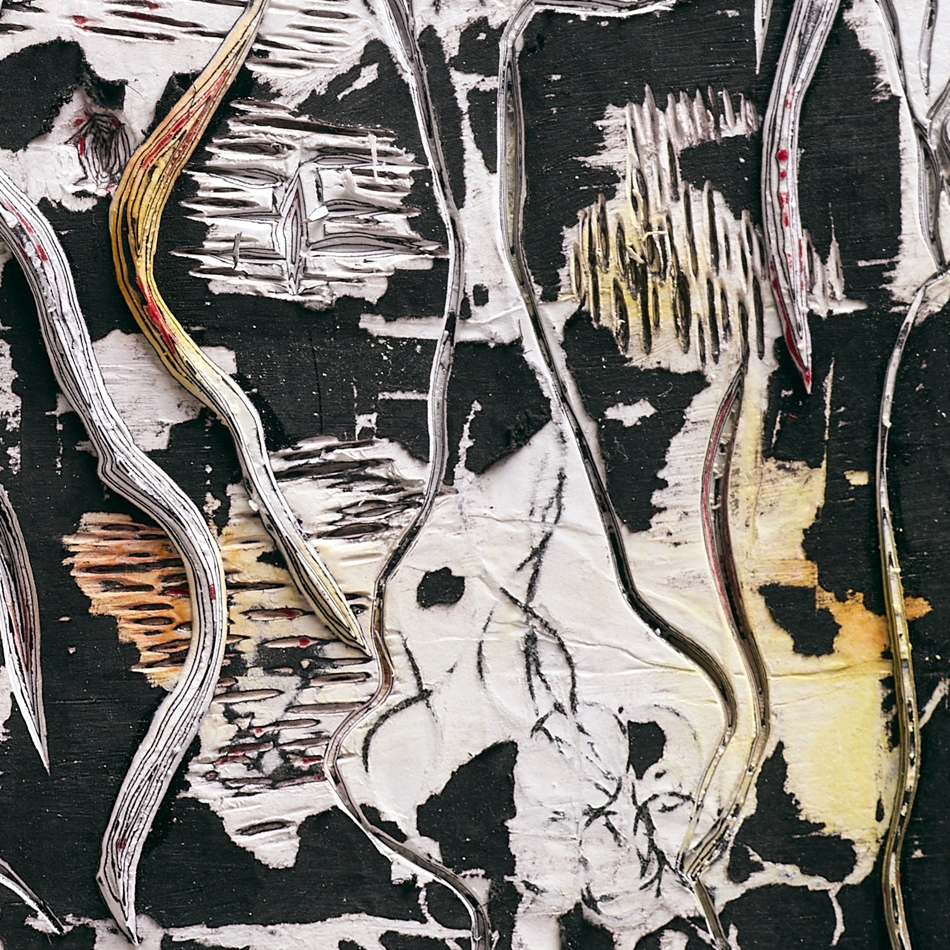 Detail of Plasma Hymn with exposed layers and sculptural cuts