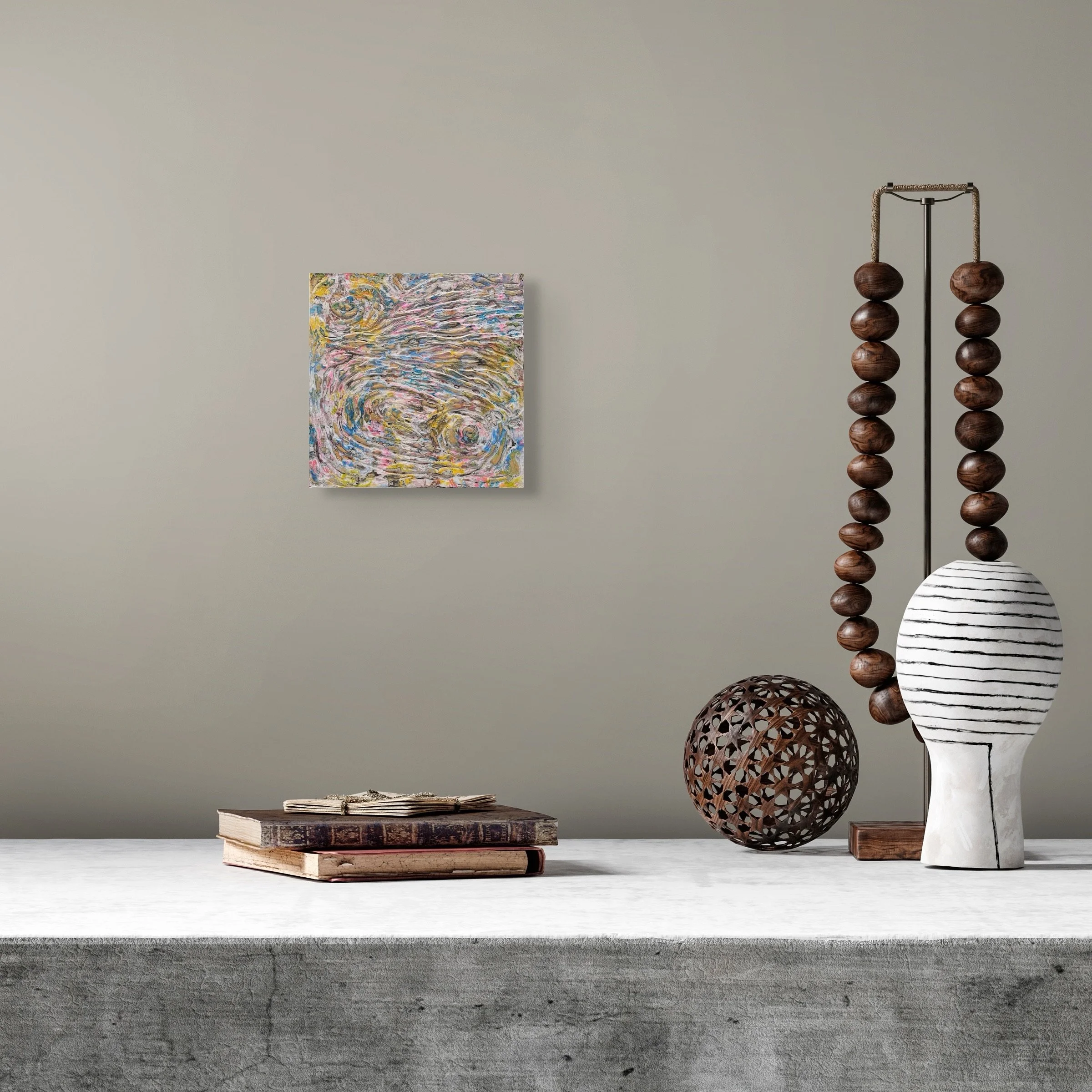 Curves #2, sculptural paper artwork by Michele Bonds, displayed in neutral interior setting