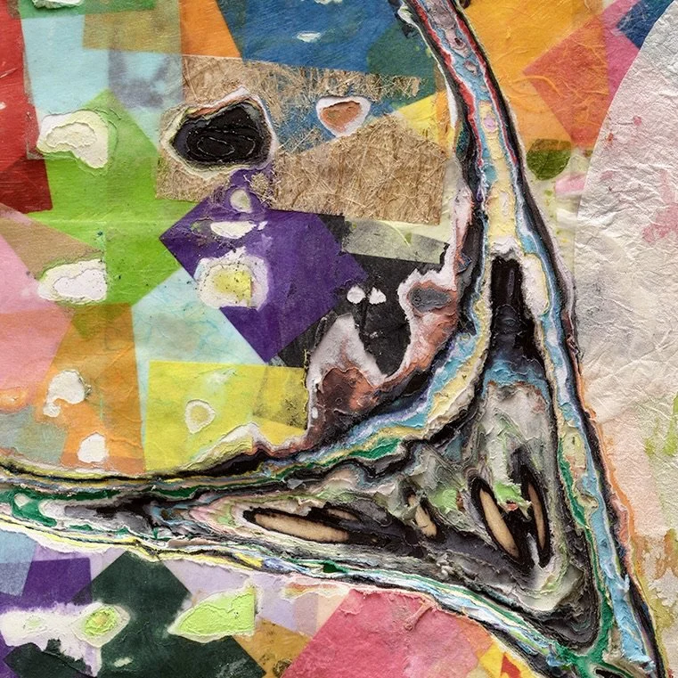 Surface detail of Mellisugar with exposed layers and sculptural cuts