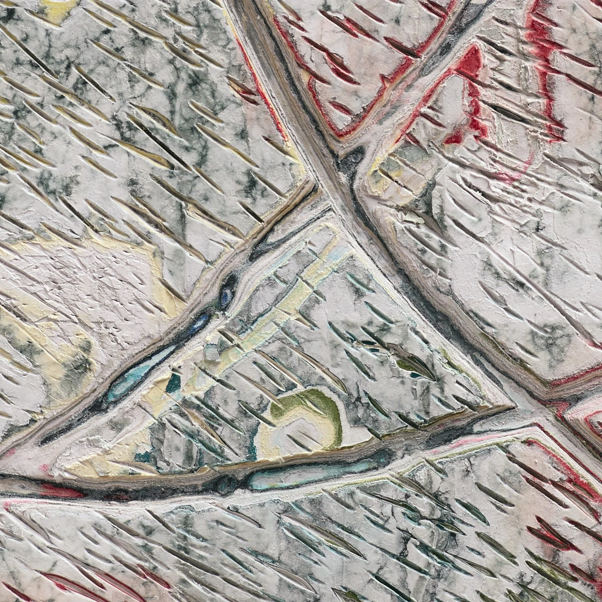 Detail of Birth of a Vector with exposed layers and sculptural cuts