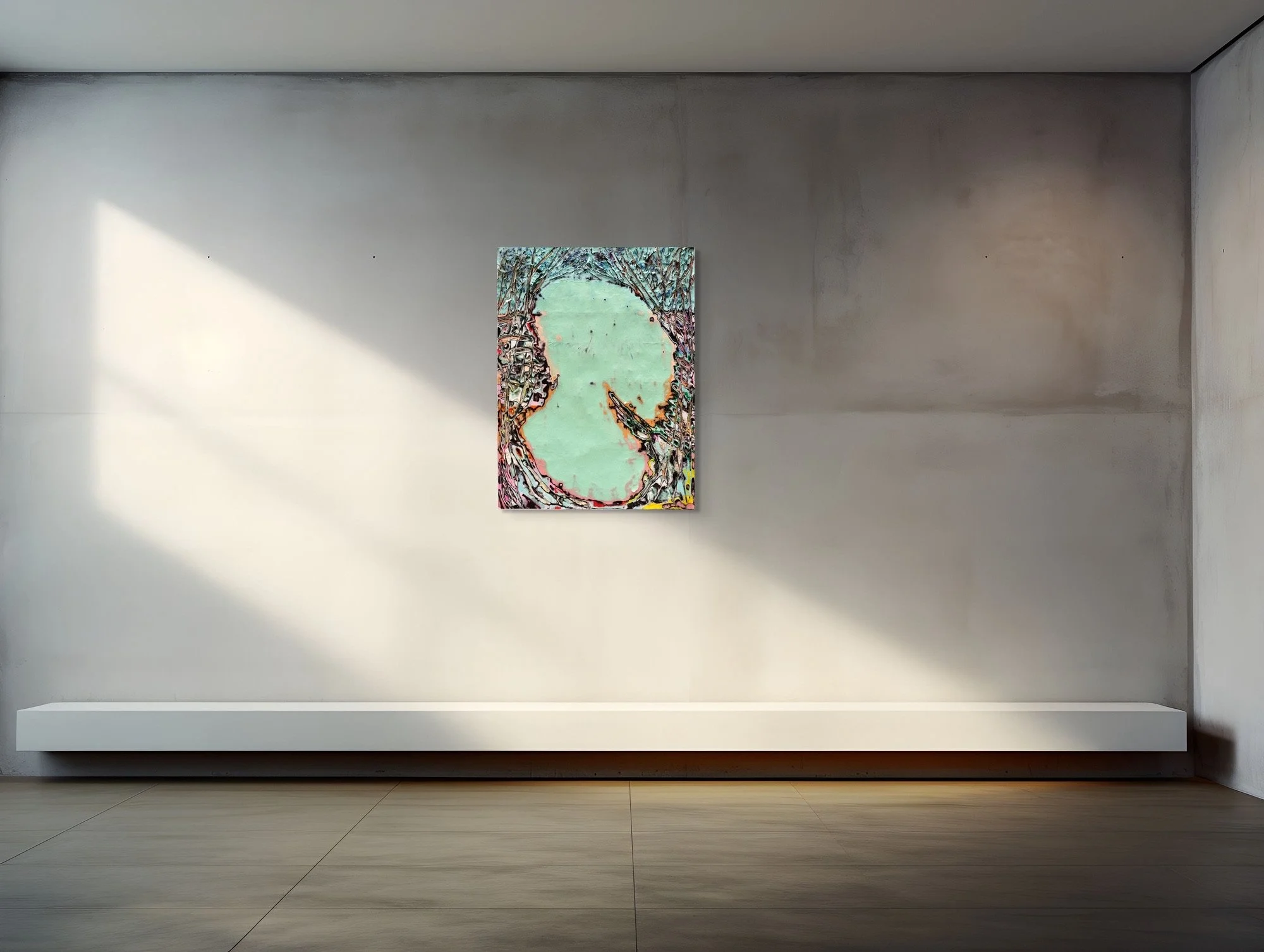 Oyaya, sculptural paper artwork by Michele Bonds, displayed in neutral interior setting