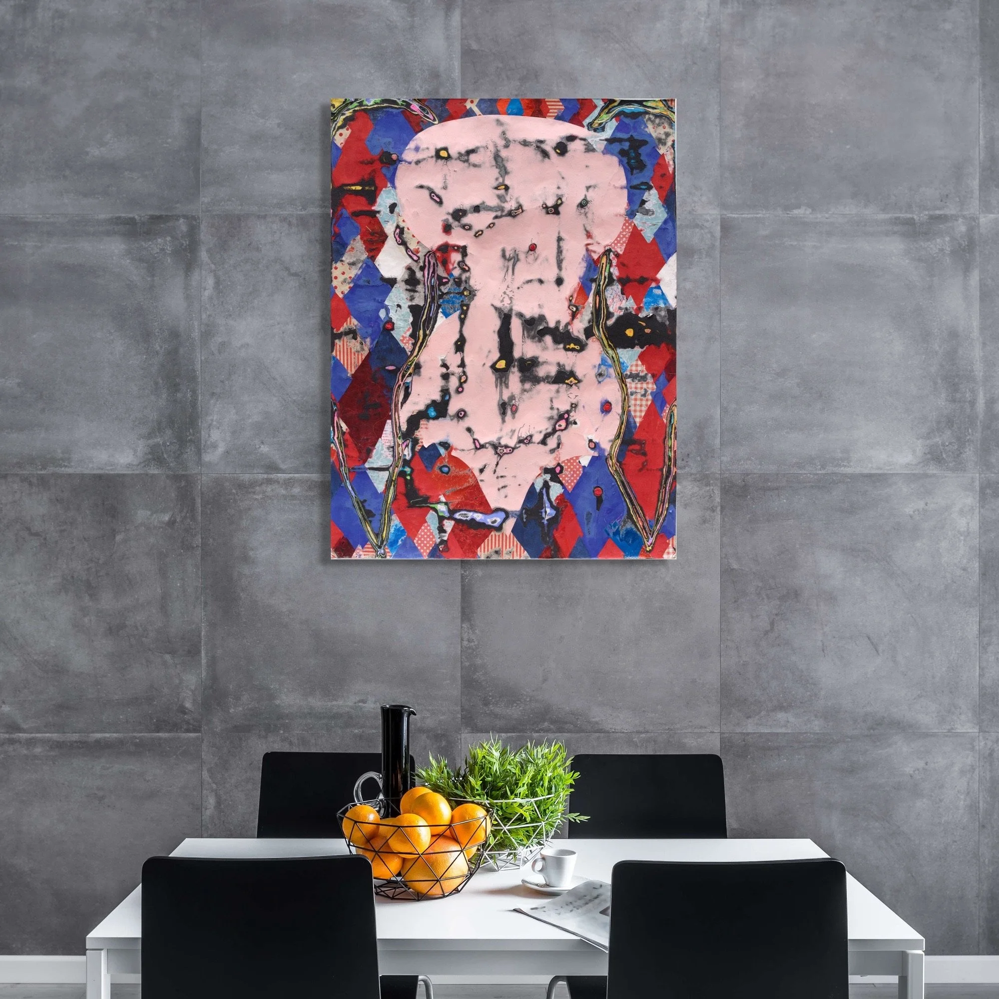 The Queen of Leukai, layered and hand-carved paper artwork by Michele Bonds, shown in contemporary interior