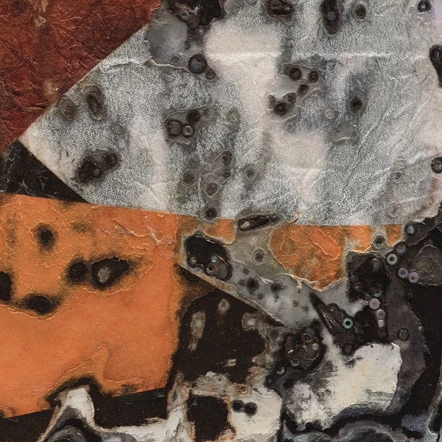 Surface detail of Winter Chaos with exposed layers and sculptural cuts