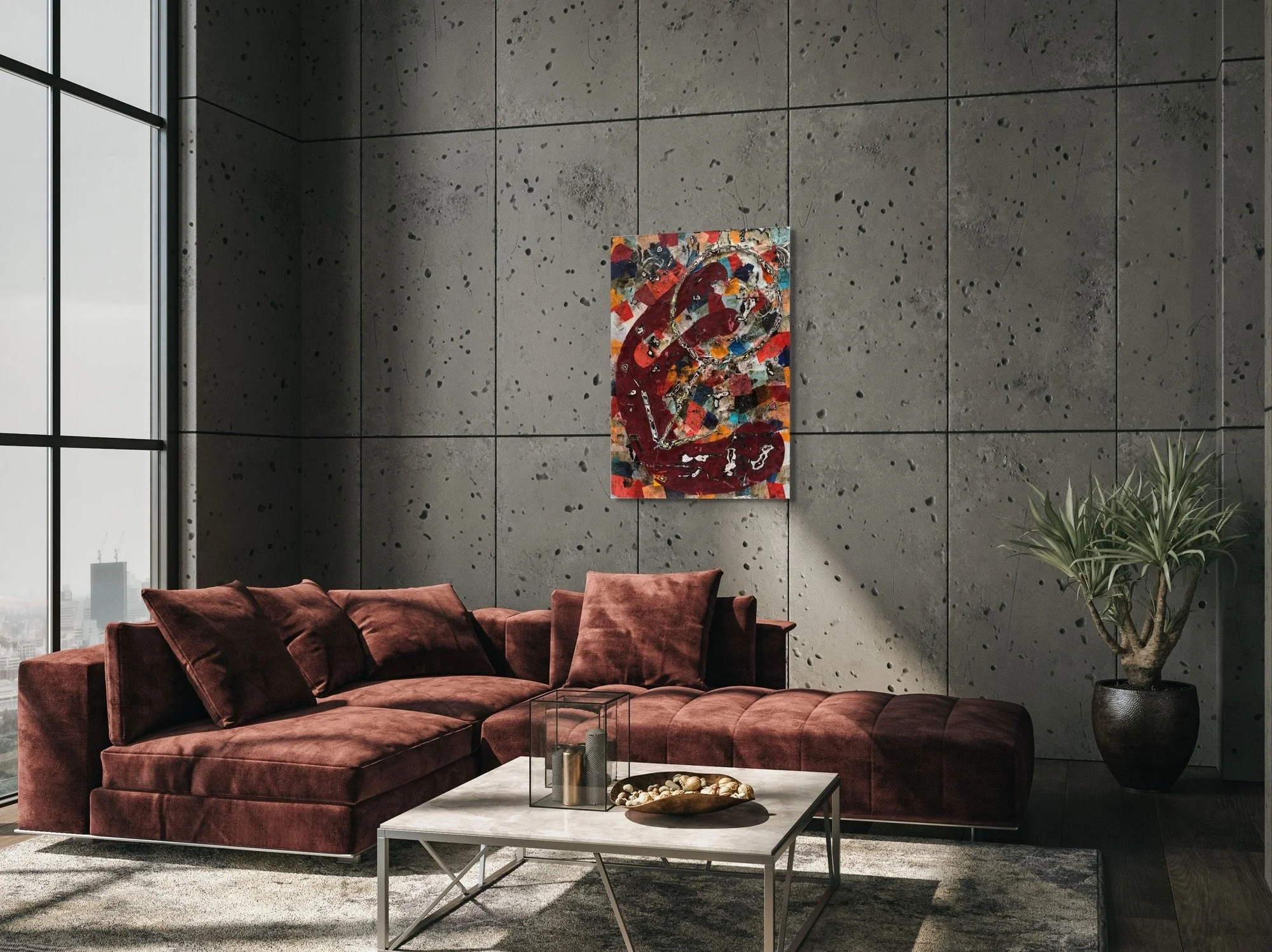 Miss in Abyme, sculptural paper artwork by Michele Bonds, displayed in neutral interior setting