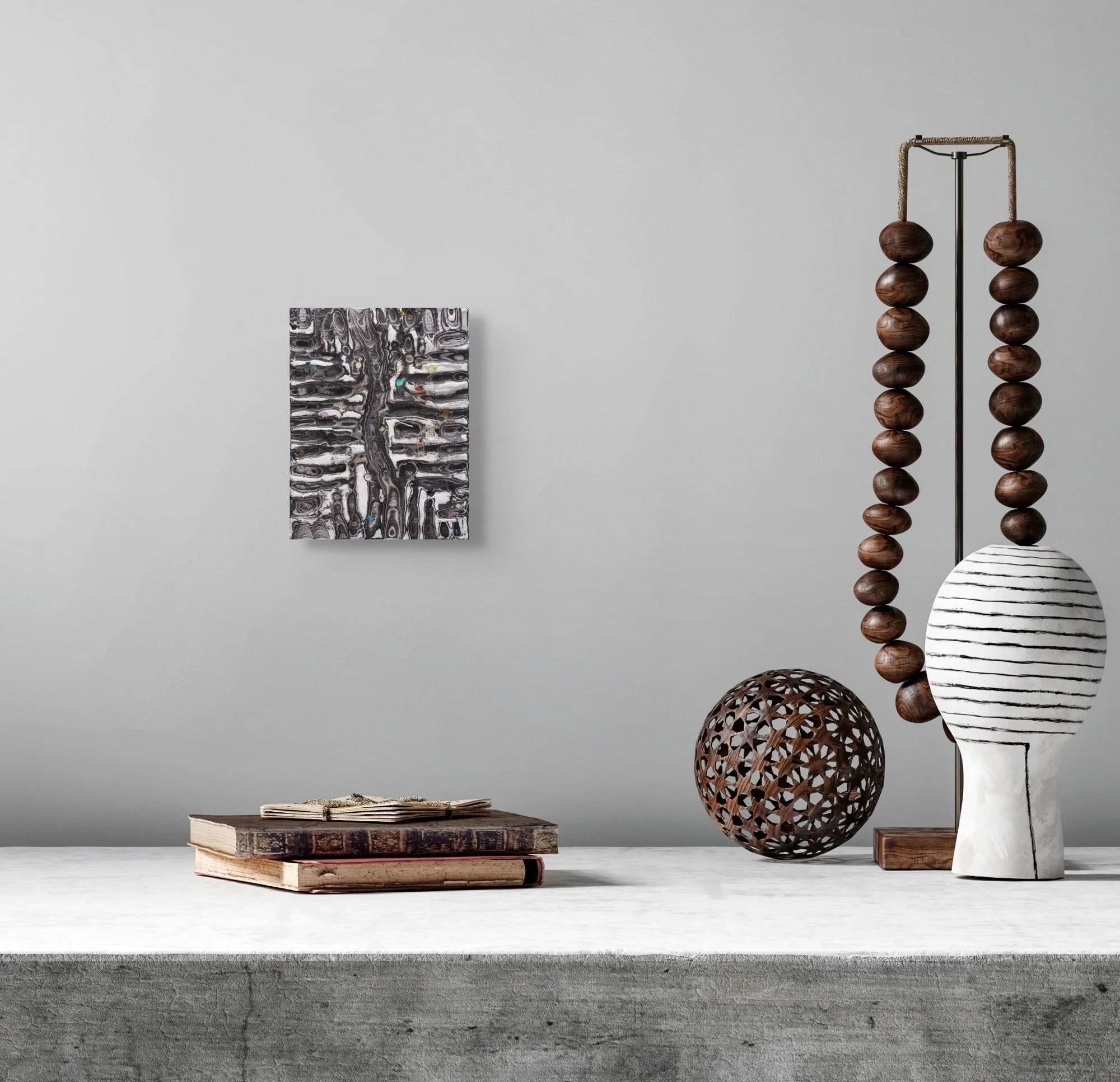 White #2, layered and hand-carved paper artwork by Michele Bonds, shown in contemporary interior