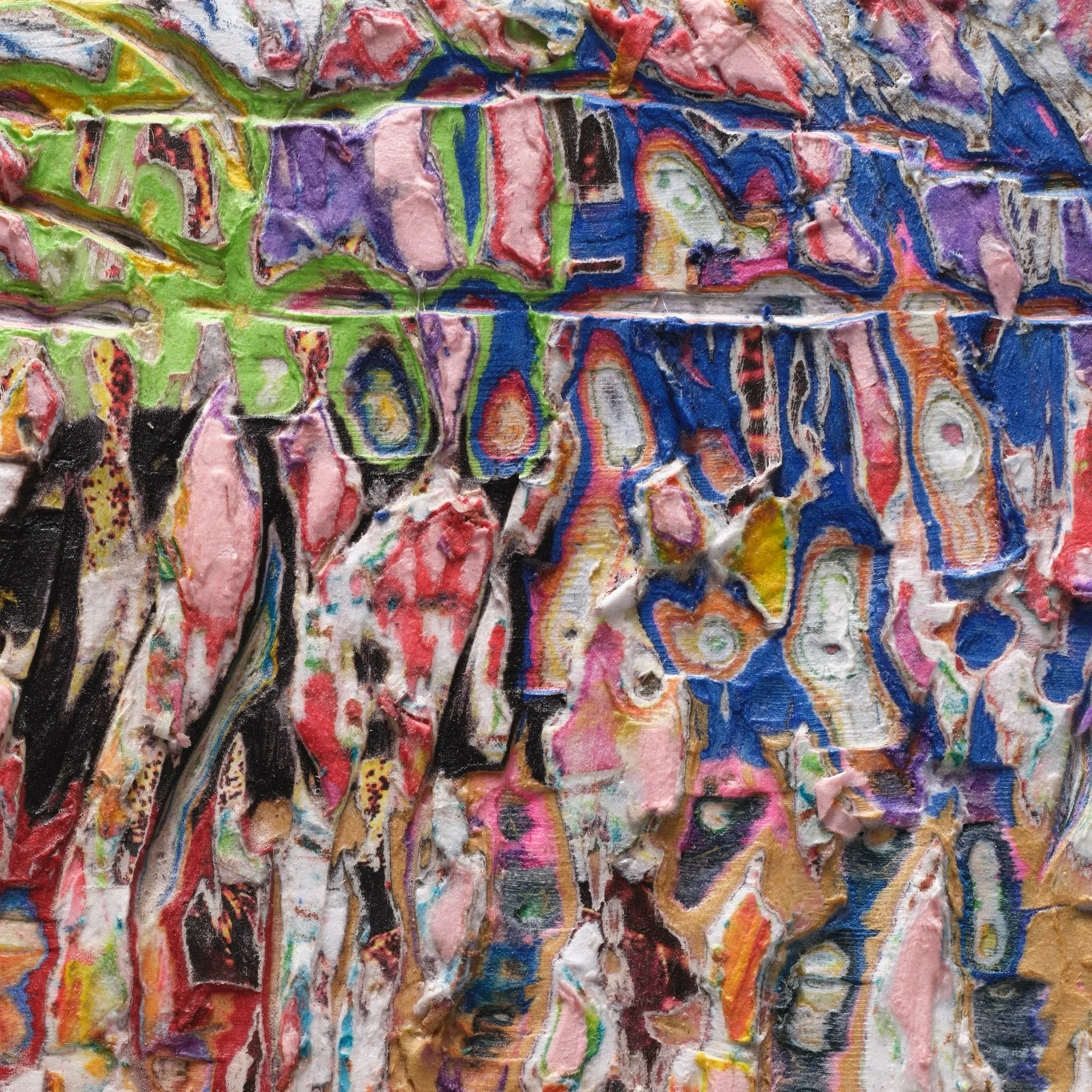 Surface detail of Fire #2 with exposed layers and sculptural cuts