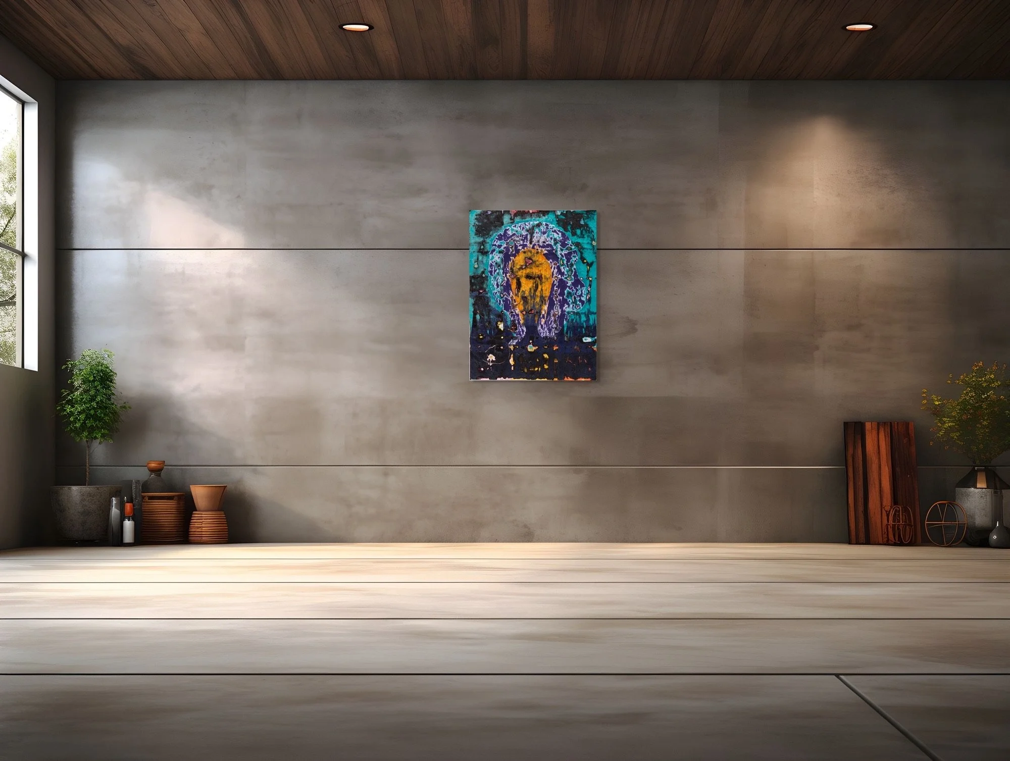 Chamiree, layered and hand-carved paper artwork by Michele Bonds, shown in contemporary interior