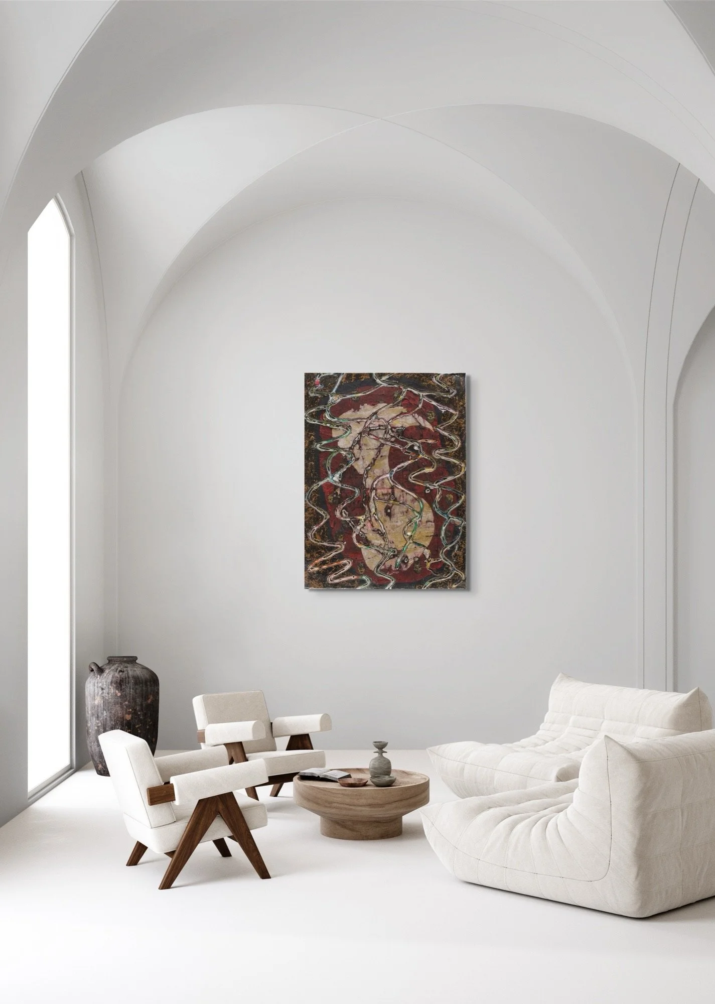 Dancing in the Dark, sculptural paper artwork by Michele Bonds, displayed in neutral interior setting