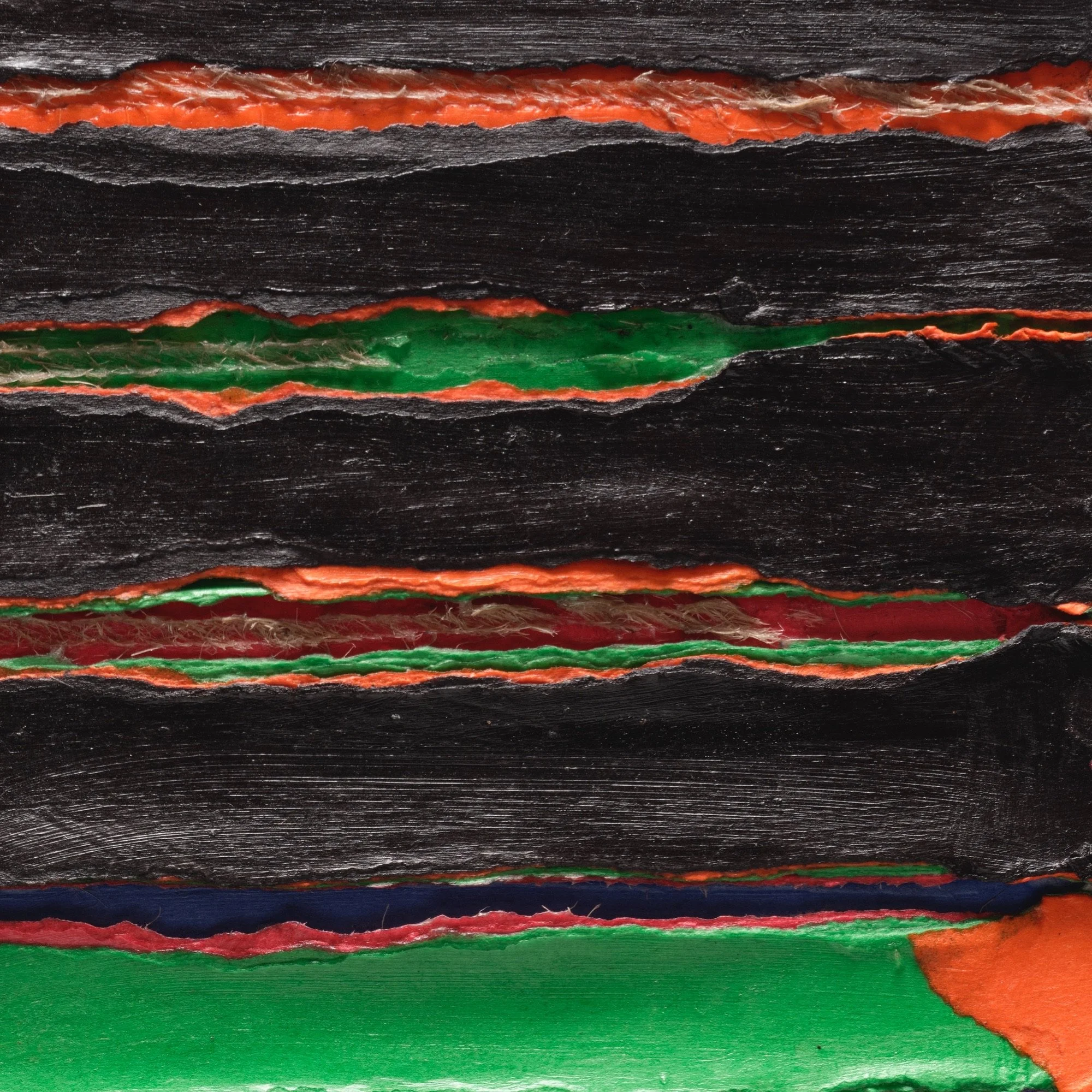 Surface detail of Black #2 with exposed layers and sculptural cuts