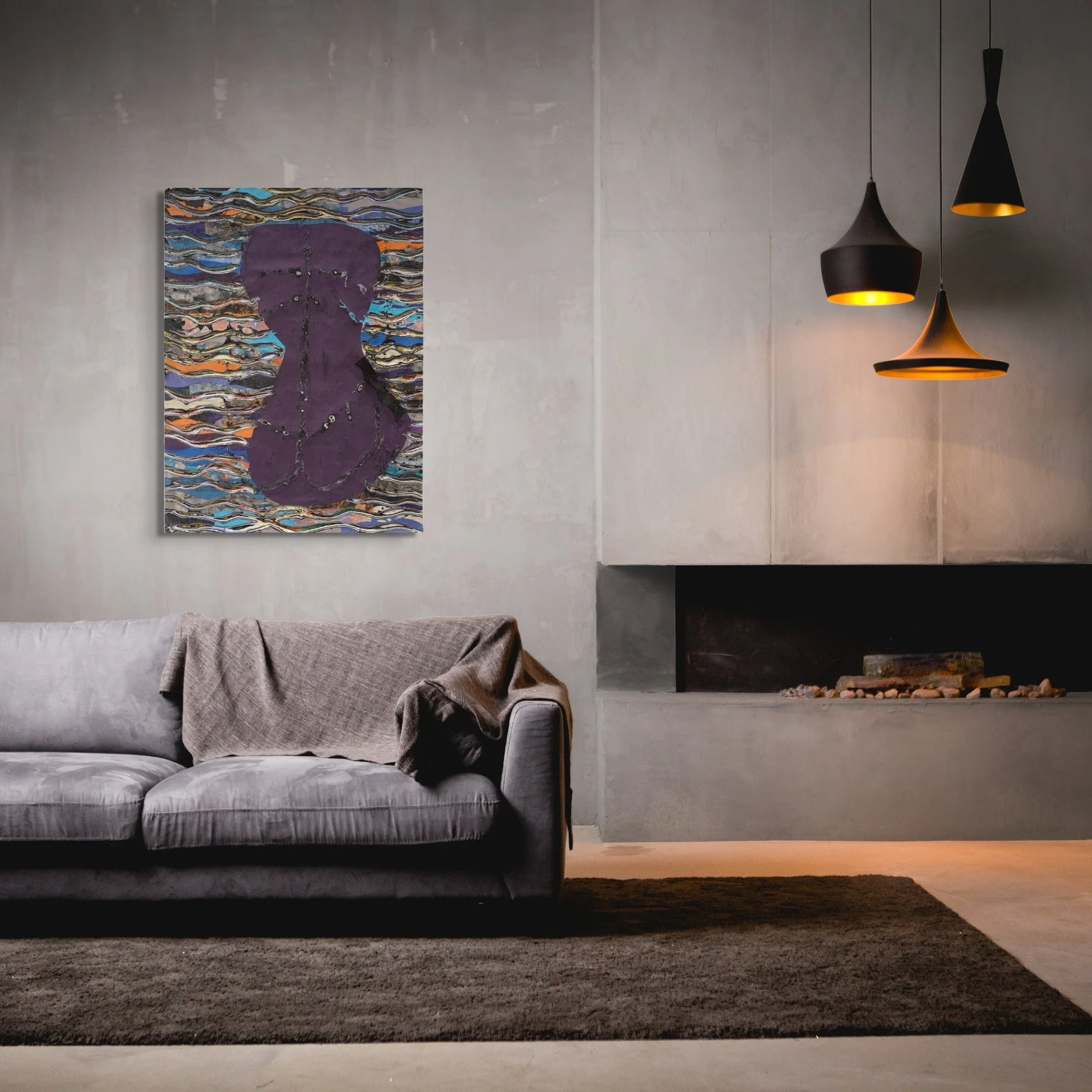Gothilyn Monroe, sculptural carved paper artwork by Michele Bonds, installed in modern interior