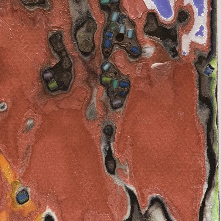 Surface detail of Summer Chaos with exposed layers and sculptural cuts