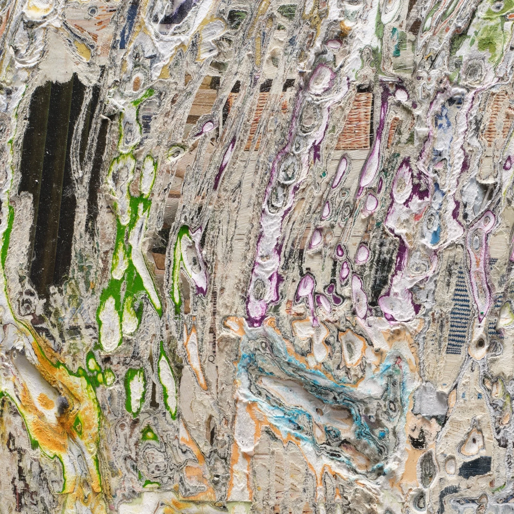 Detail of No Place showing layered and hand-carved paper surface