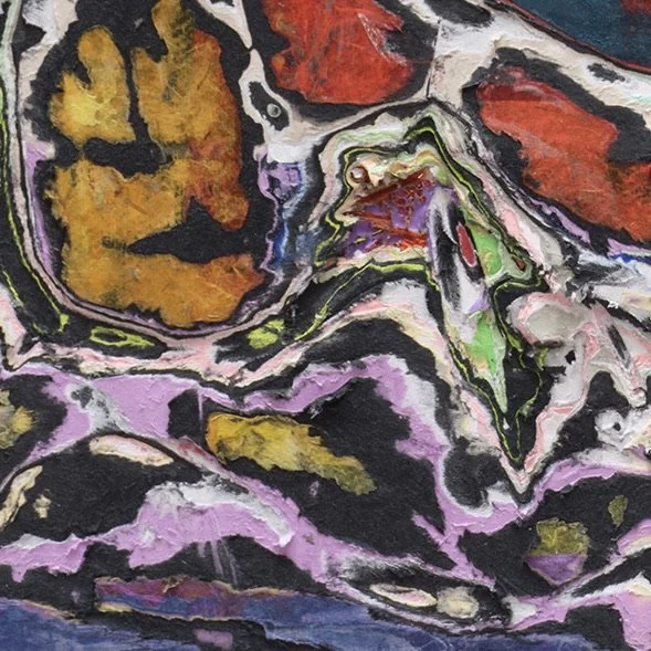 Surface detail of Luscinia with exposed layers and sculptural cuts