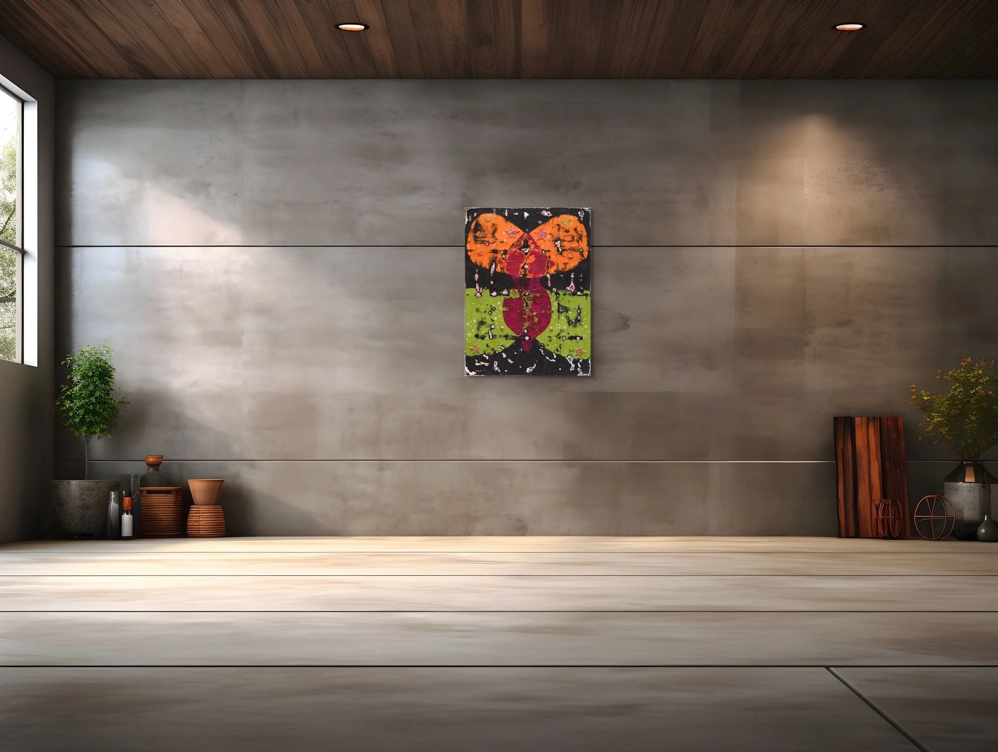 Scorpius, sculptural carved paper artwork by Michele Bonds, installed in modern interior