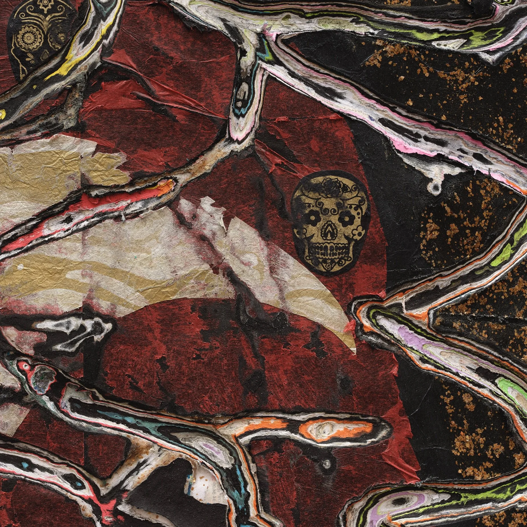 Surface detail of Dancing in the Dark with exposed layers and sculptural cuts