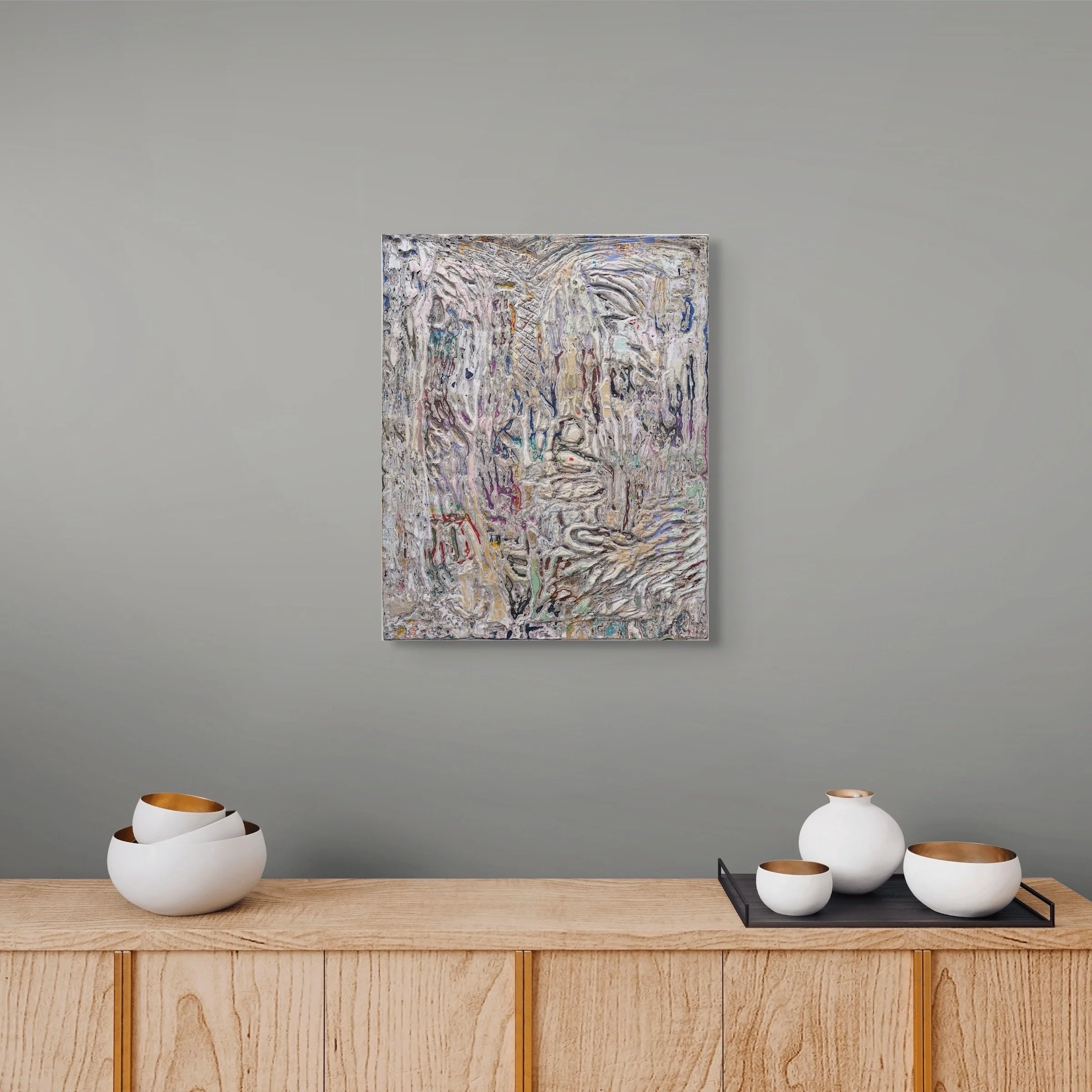 Homage #1, sculptural carved paper artwork by Michele Bonds, installed in modern interior