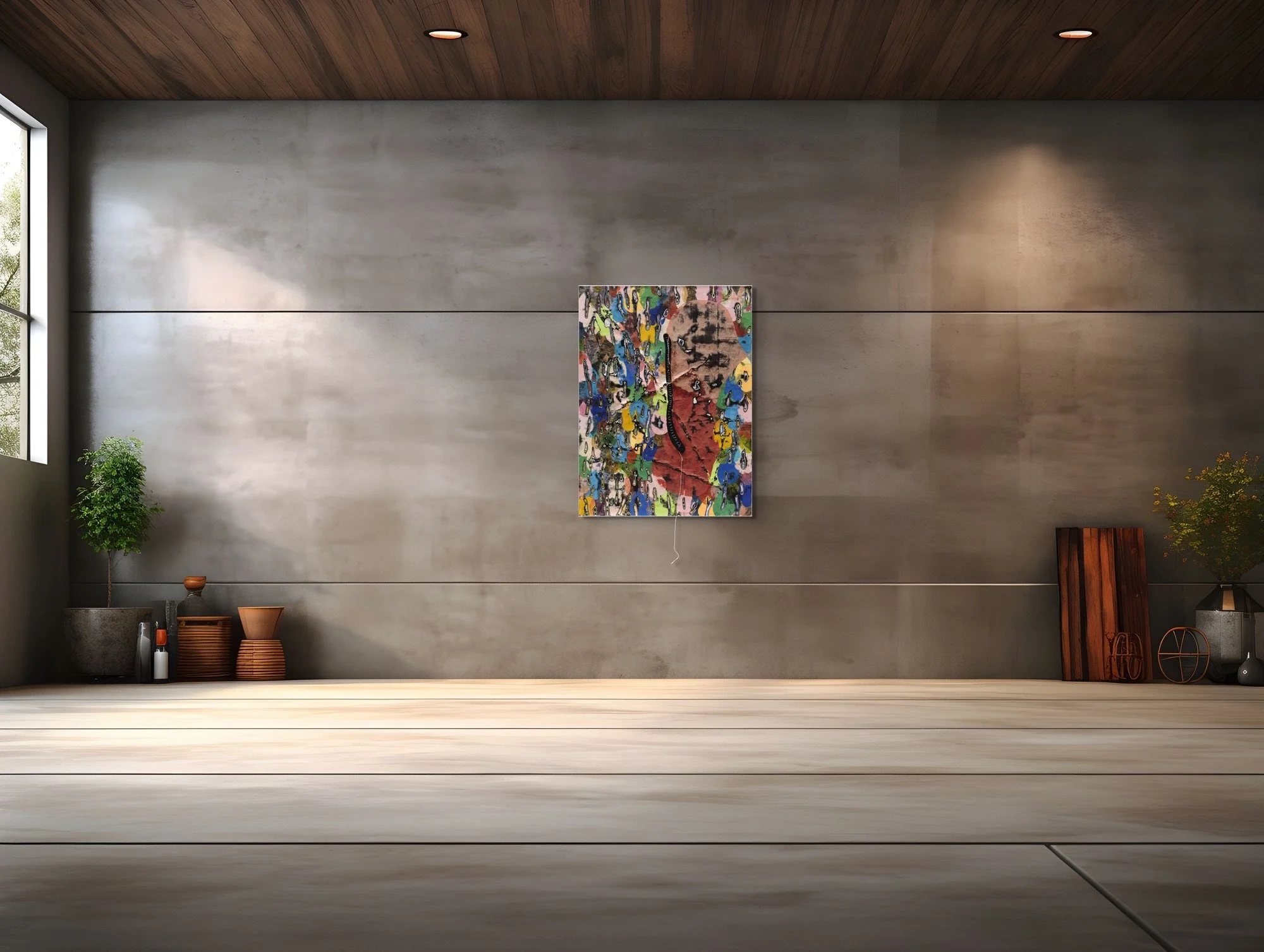 Catwoman's Tear, sculptural carved paper artwork by Michele Bonds, installed in modern interior