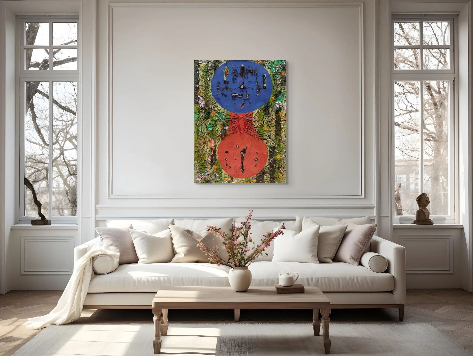Hesticybe, sculptural paper artwork by Michele Bonds, displayed in neutral interior setting