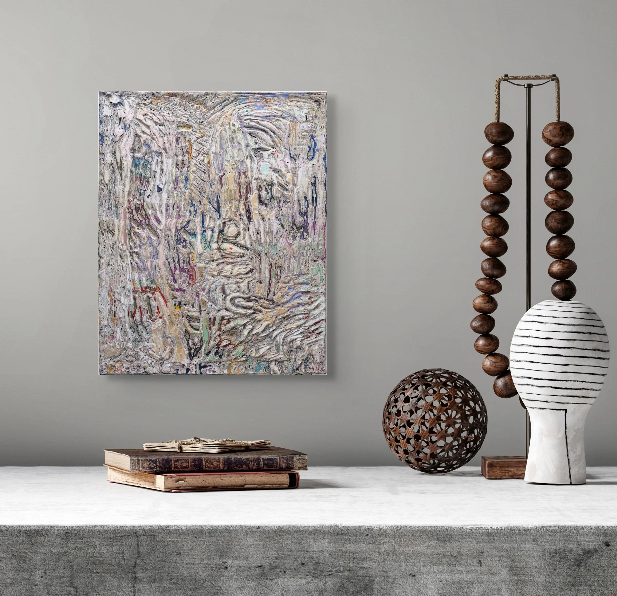 Homage #1, sculptural paper artwork by Michele Bonds, displayed in neutral interior setting