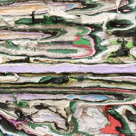 Surface detail of Margaritari with exposed layers and sculptural cuts