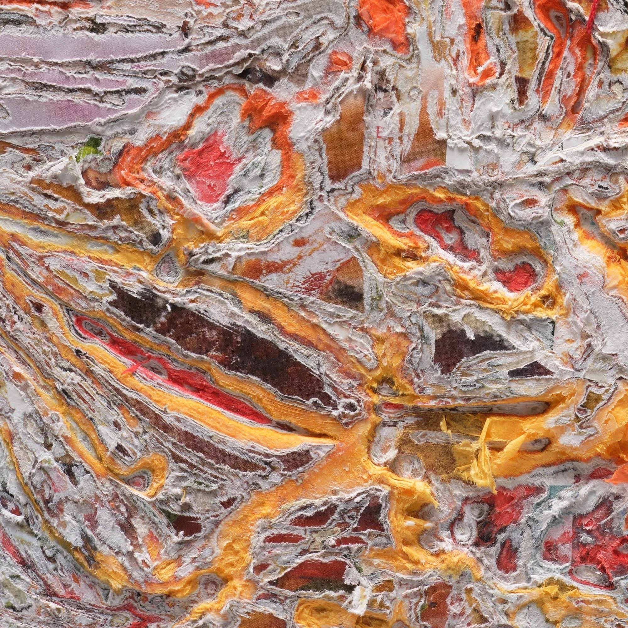 Detail of Phoenix Burning showing layered and hand-carved paper surface