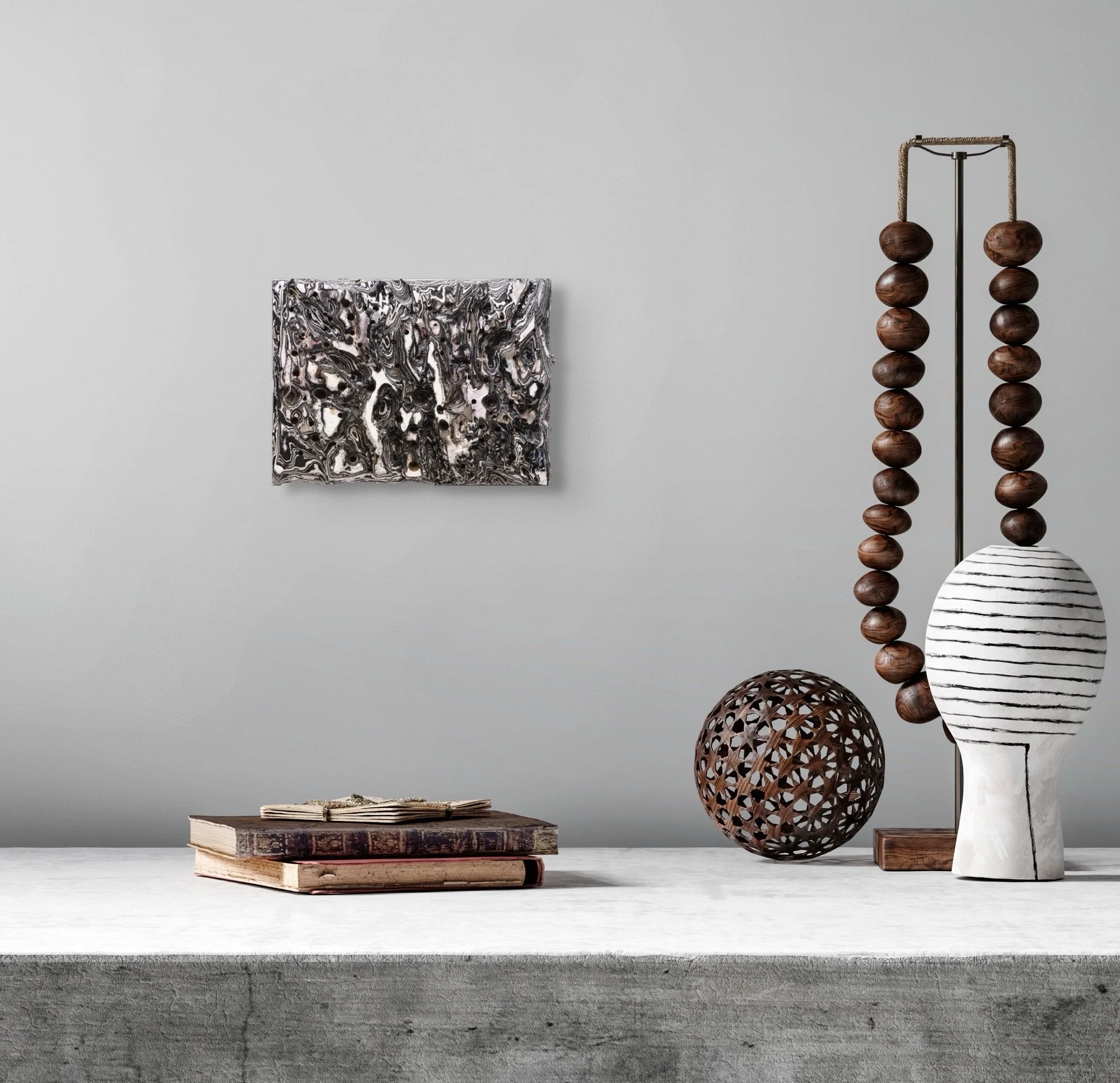 White #5, layered and hand-carved paper artwork by Michele Bonds, shown in contemporary interior