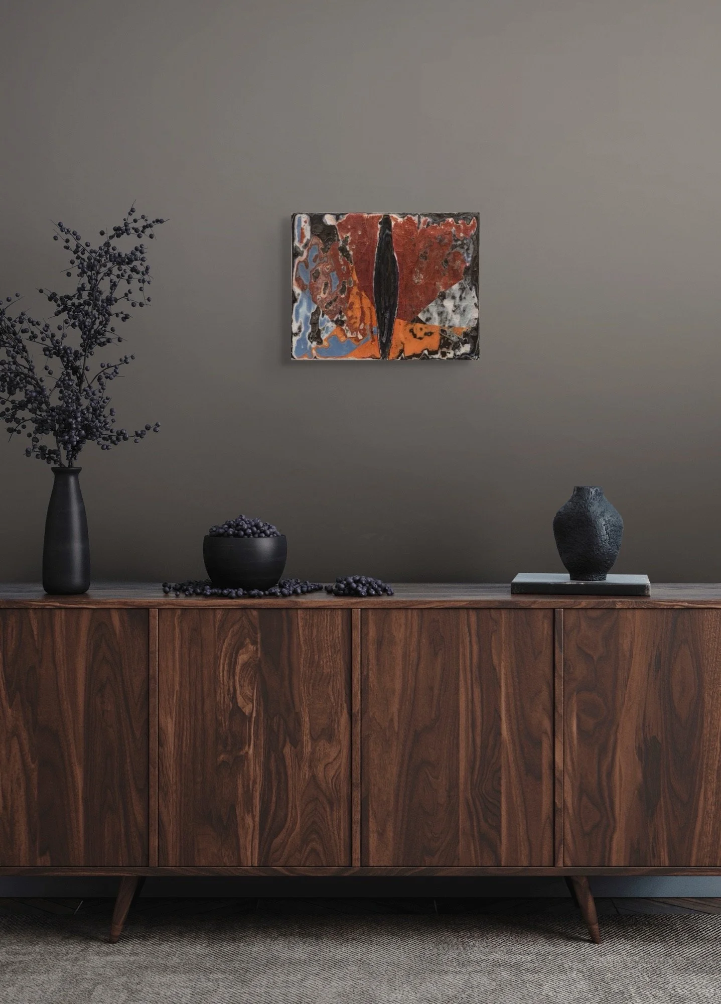 Winter Chaos, sculptural paper artwork by Michele Bonds, displayed in neutral interior setting
