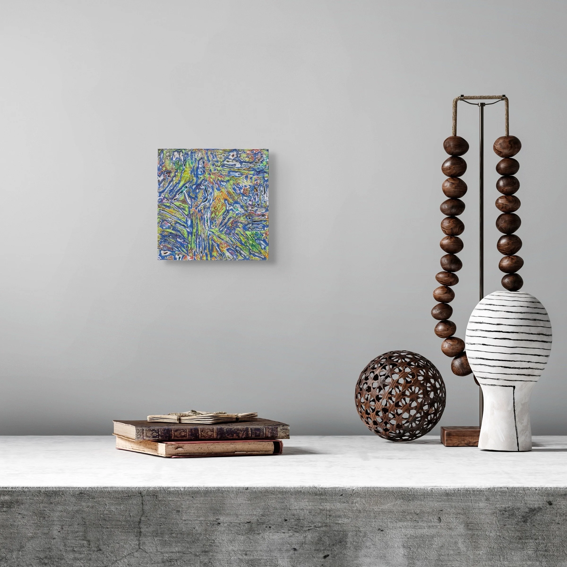 Flow #2, layered and hand-carved paper artwork by Michele Bonds, shown in contemporary interior