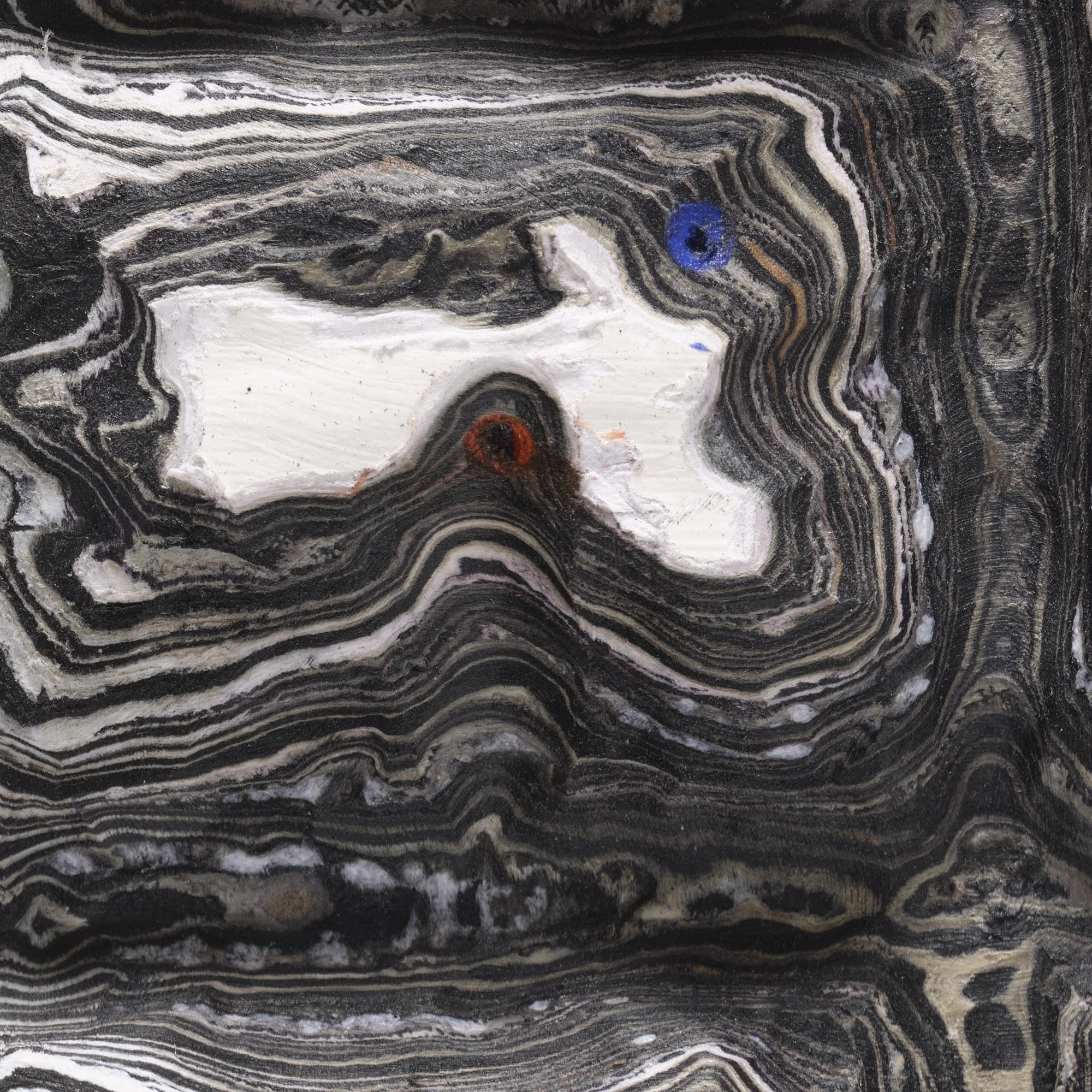detail of White #1 with exposed layers and sculptural cuts