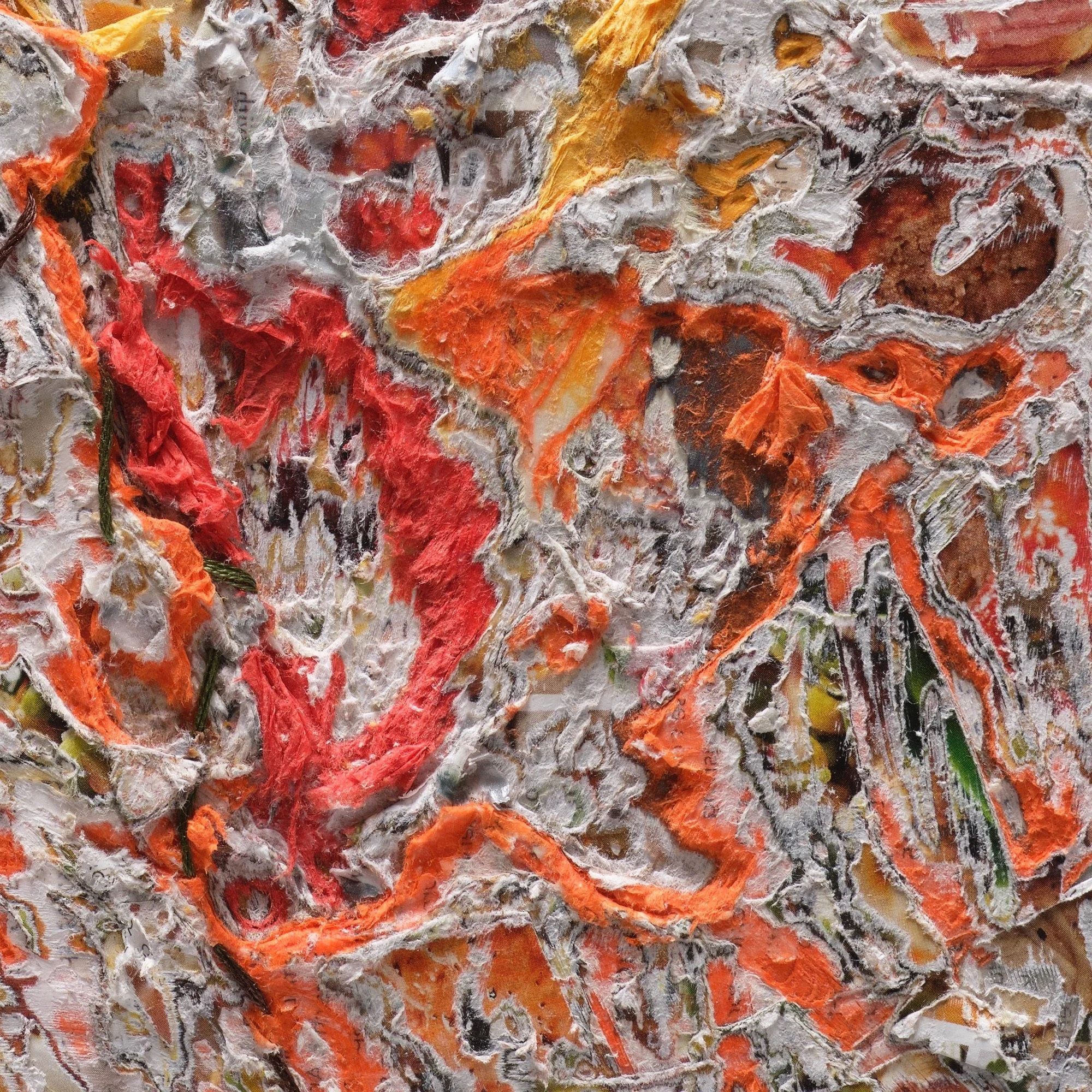 Surface detail of Phoenix Burning with exposed layers and sculptural cuts