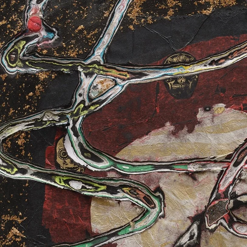 Detail of Dancing in the Dark showing layered and hand-carved paper surface