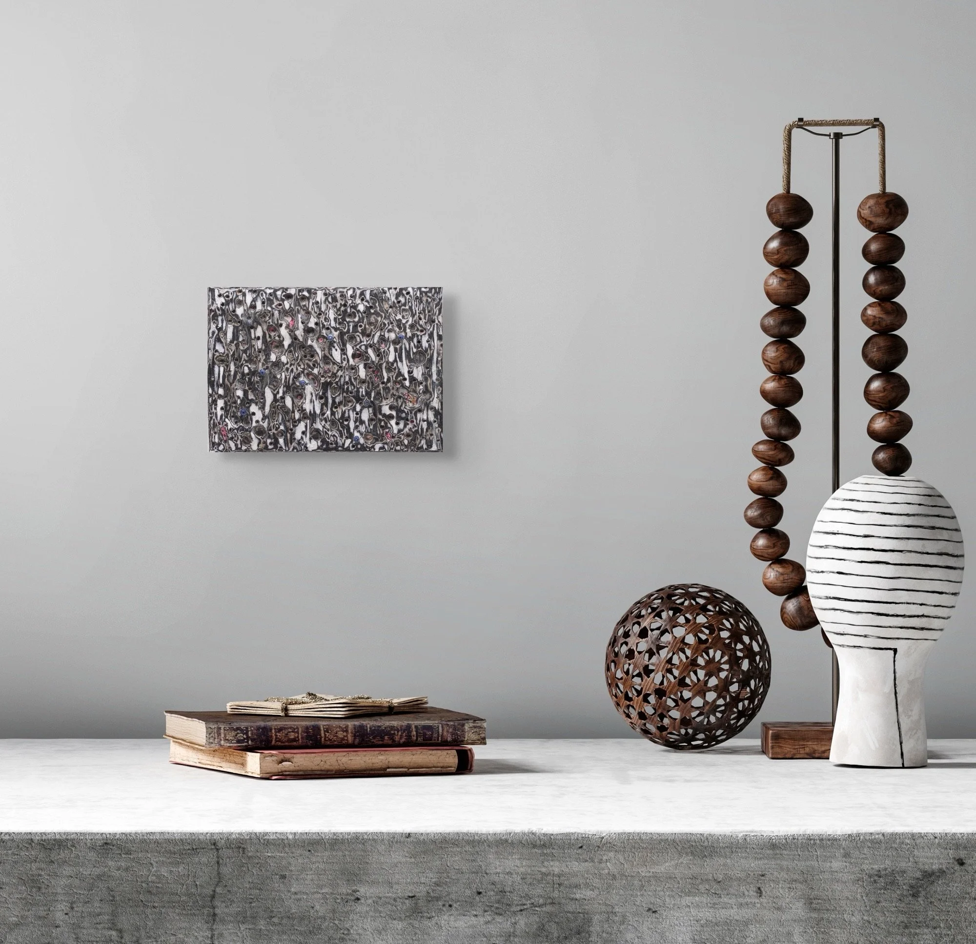 White #3, layered and hand-carved paper artwork by Michele Bonds, shown in contemporary interior