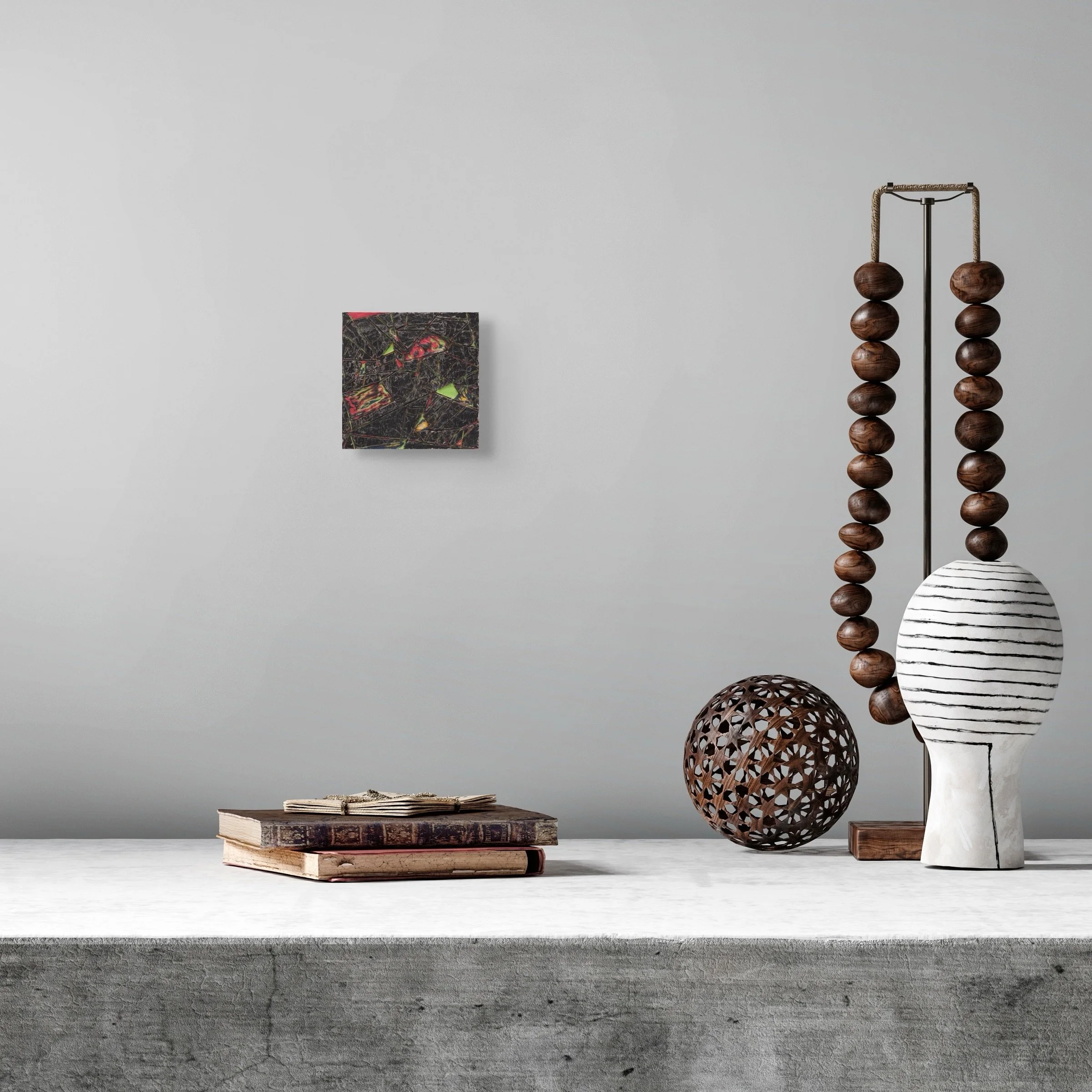 Black #4, sculptural paper artwork by Michele Bonds, displayed in neutral interior setting