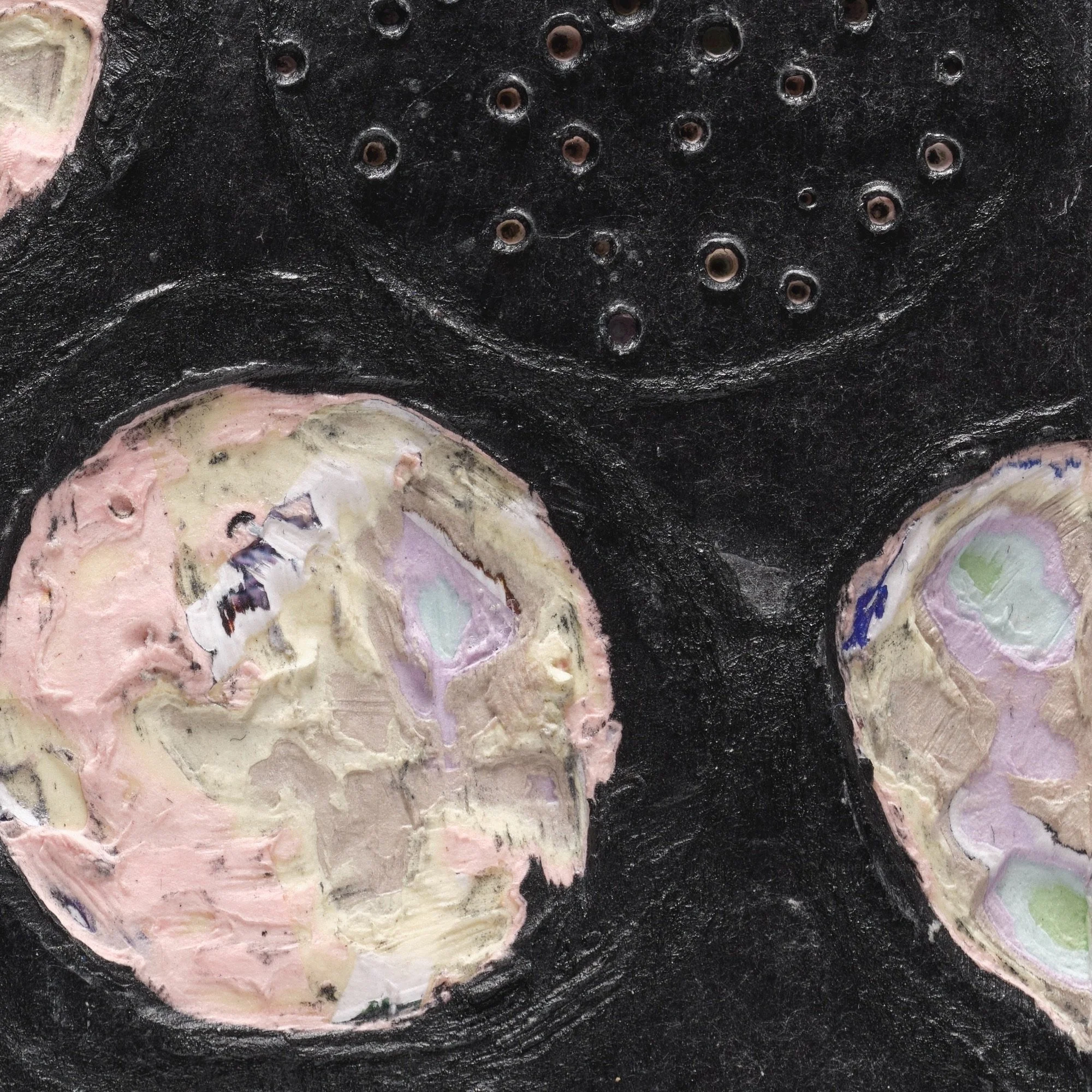 Surface detail of Black #6 with exposed layers and sculptural cuts