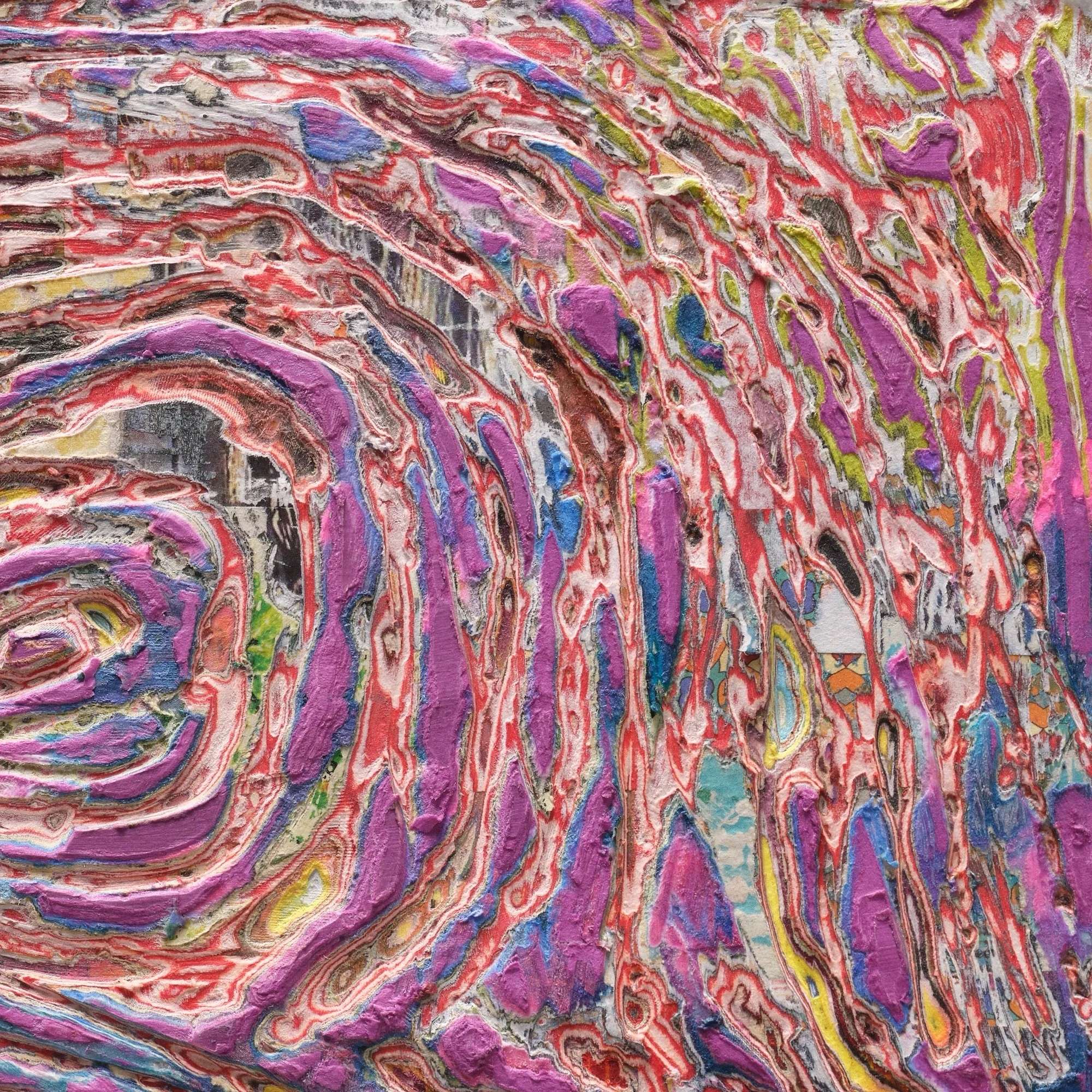 Surface detail of Curves #1 with exposed layers and sculptural cuts