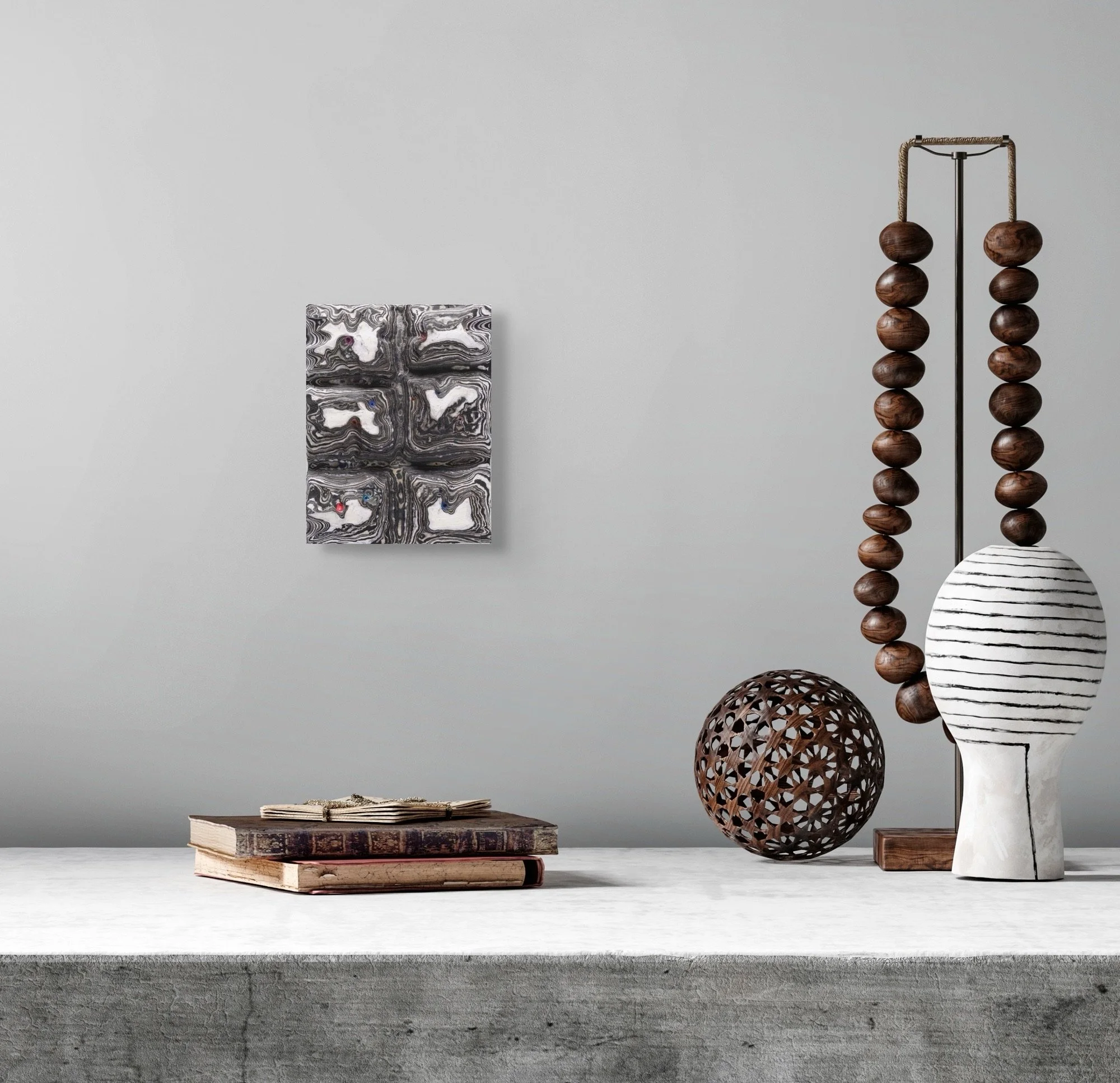 White #1, sculptural carved paper artwork by Michele Bonds, installed in modern interior
