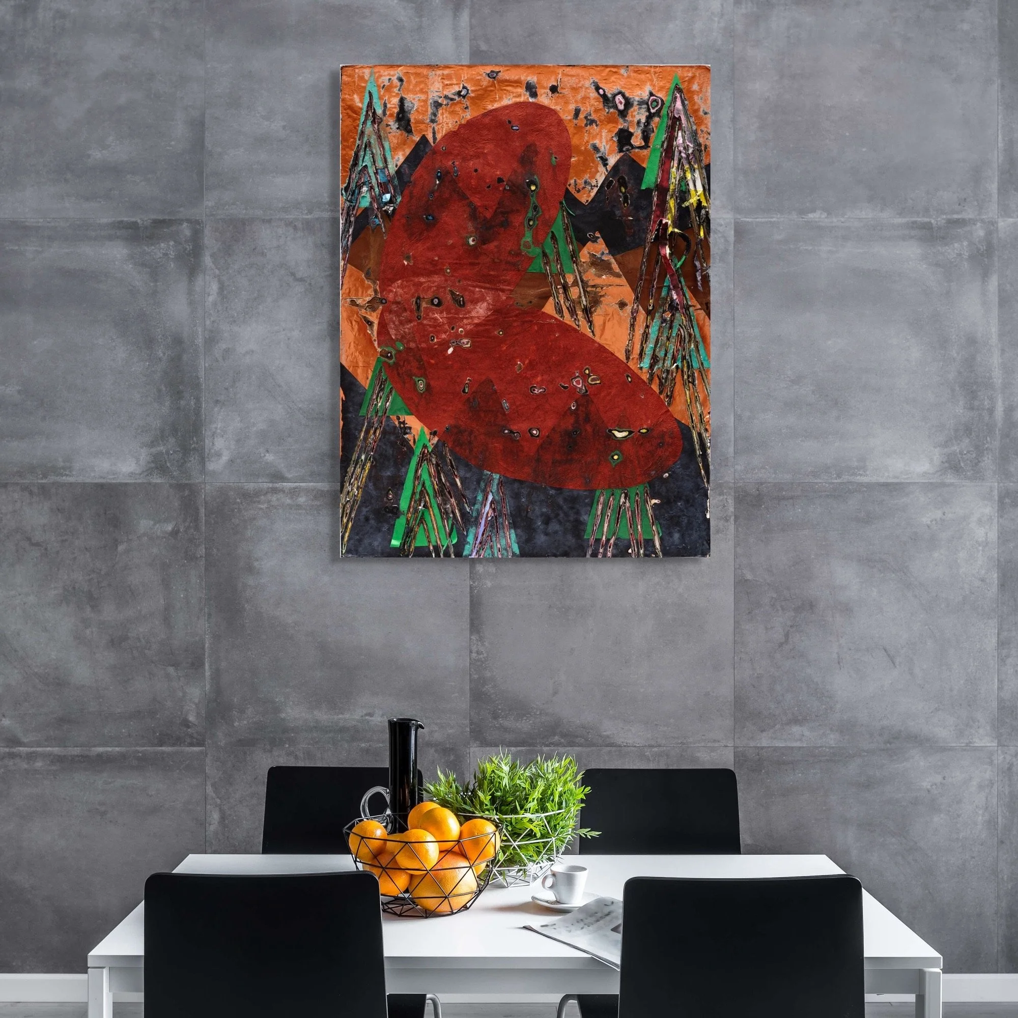 Venus in Firs, sculptural carved paper artwork by Michele Bonds, installed in modern interior