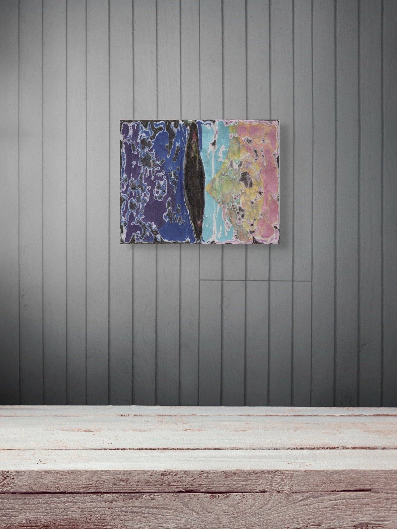 Fall Chaos, sculptural paper artwork by Michele Bonds, displayed in neutral interior setting