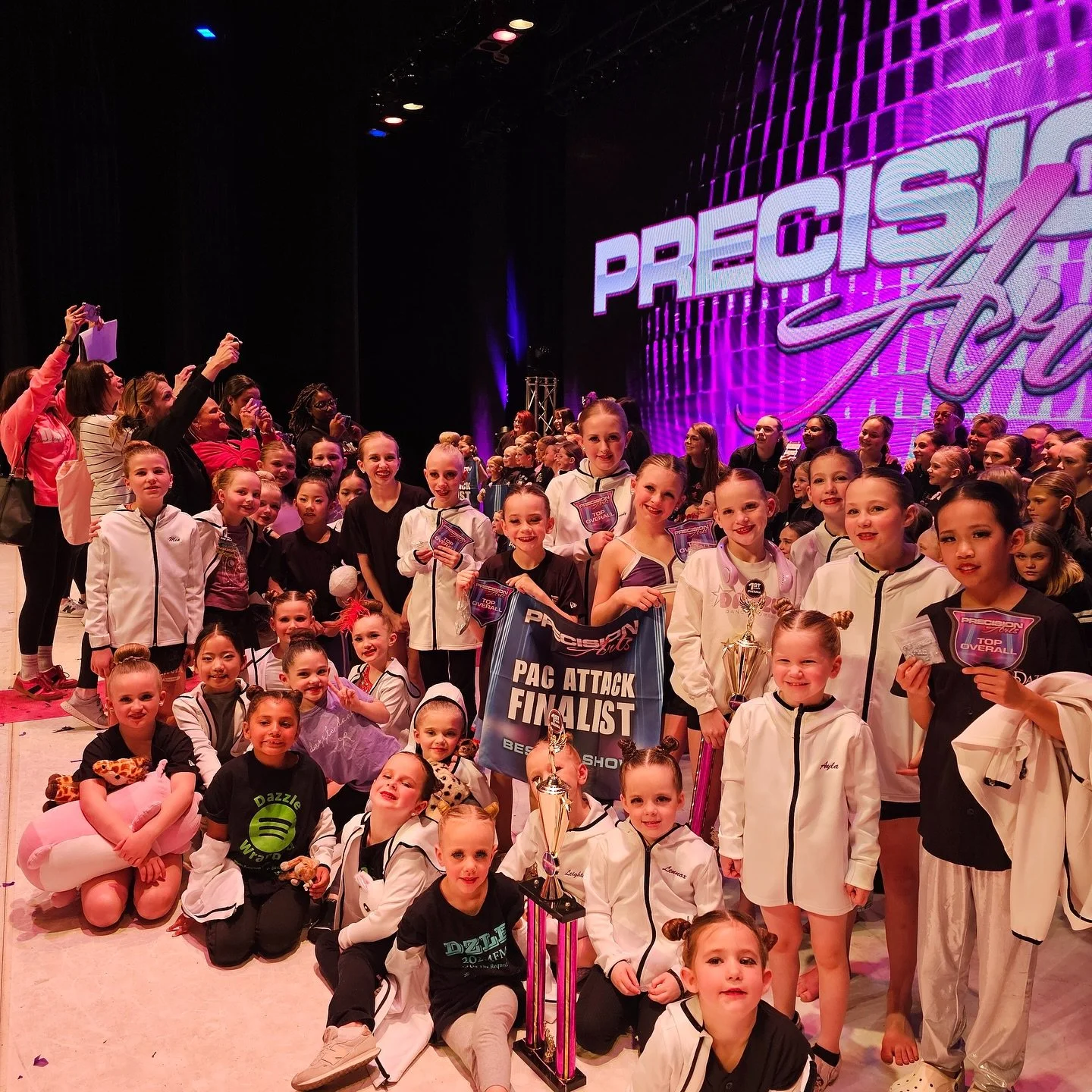 It was a full day of dance today! Our Tinys, Petites, and Juniors all took the stage for their group routines! We are so proud of all of them! Congratulations to Level 2 Tap for receiving the PAC Attack siren, placing 2nd overall, and performing agai